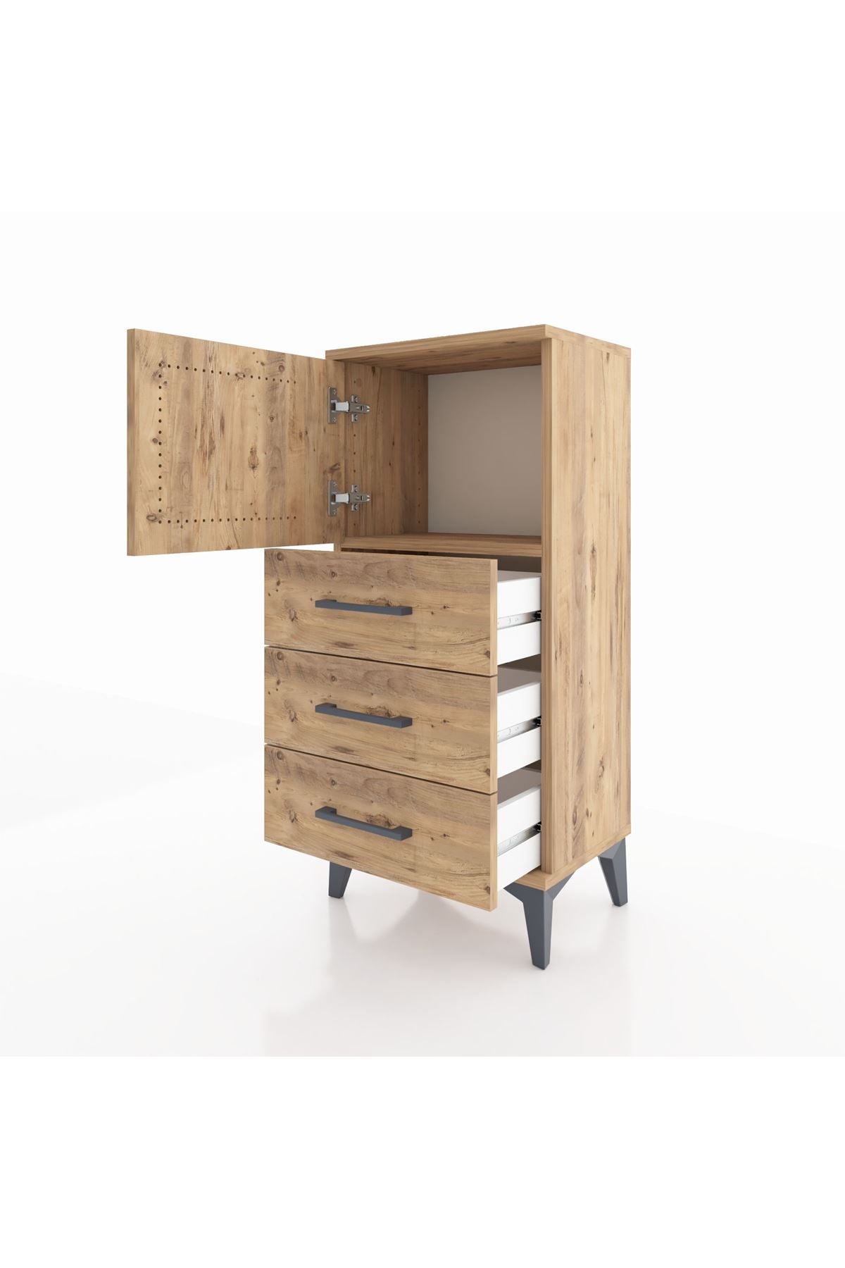 Arges Komodin Tek Raflı 3 Çekmeceli Tek Kapaklı 44x30x96 - S09M026V9A