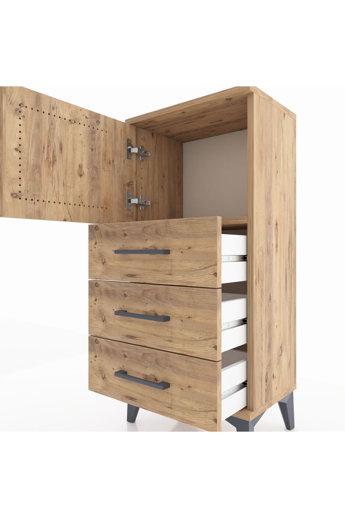 Arges Komodin Tek Raflı 3 Çekmeceli Tek Kapaklı 44x30x96 - S09M026V9A