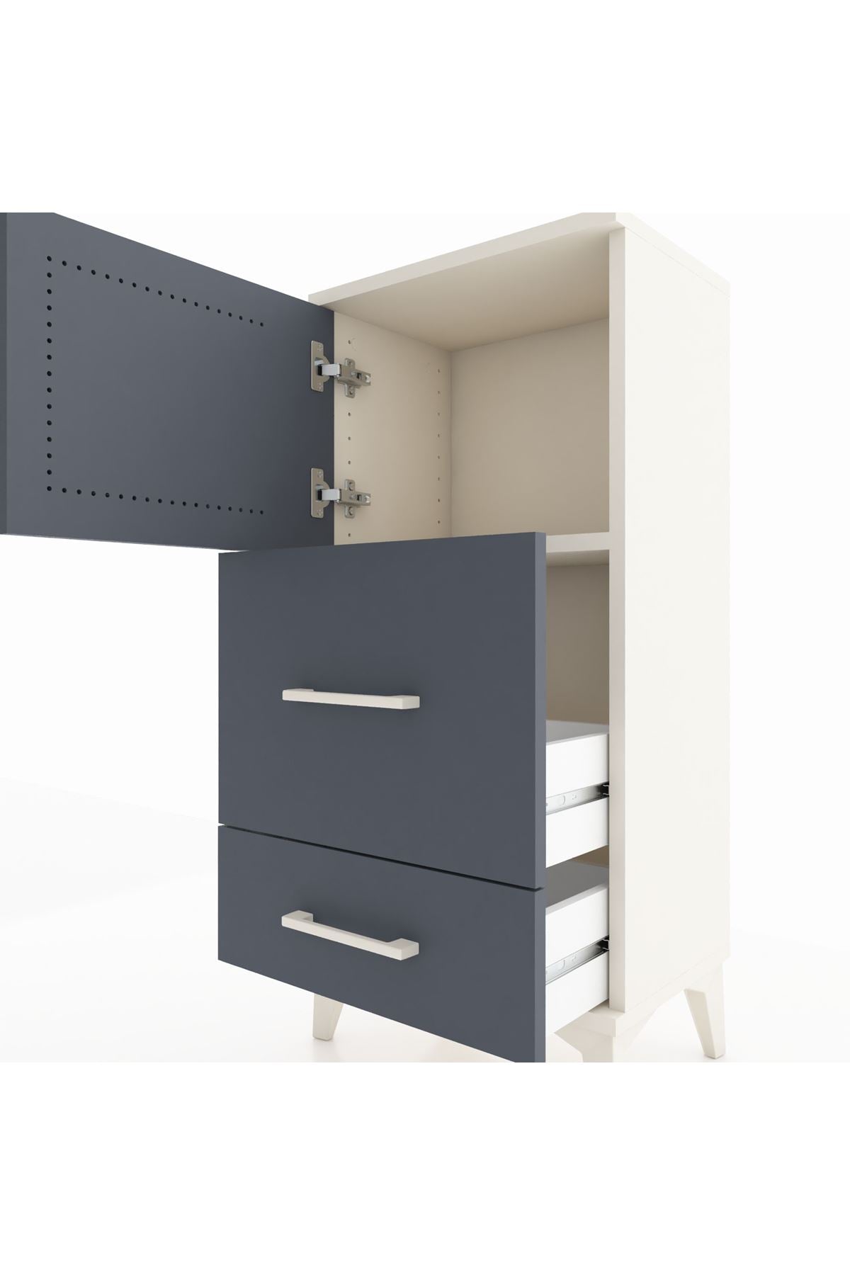 Arges Komodin Tek Raflı 2 Çekmeceli Tek Kapaklı 44x30x96 - S09M027V2A