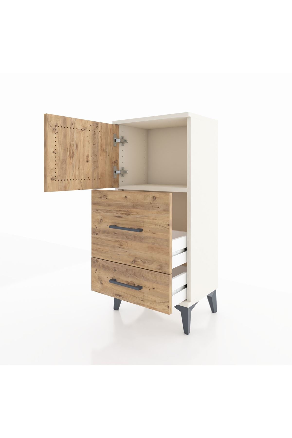 Arges Komodin Tek Raflı 2 Çekmeceli Tek Kapaklı 44x30x96 - S09M027V3A