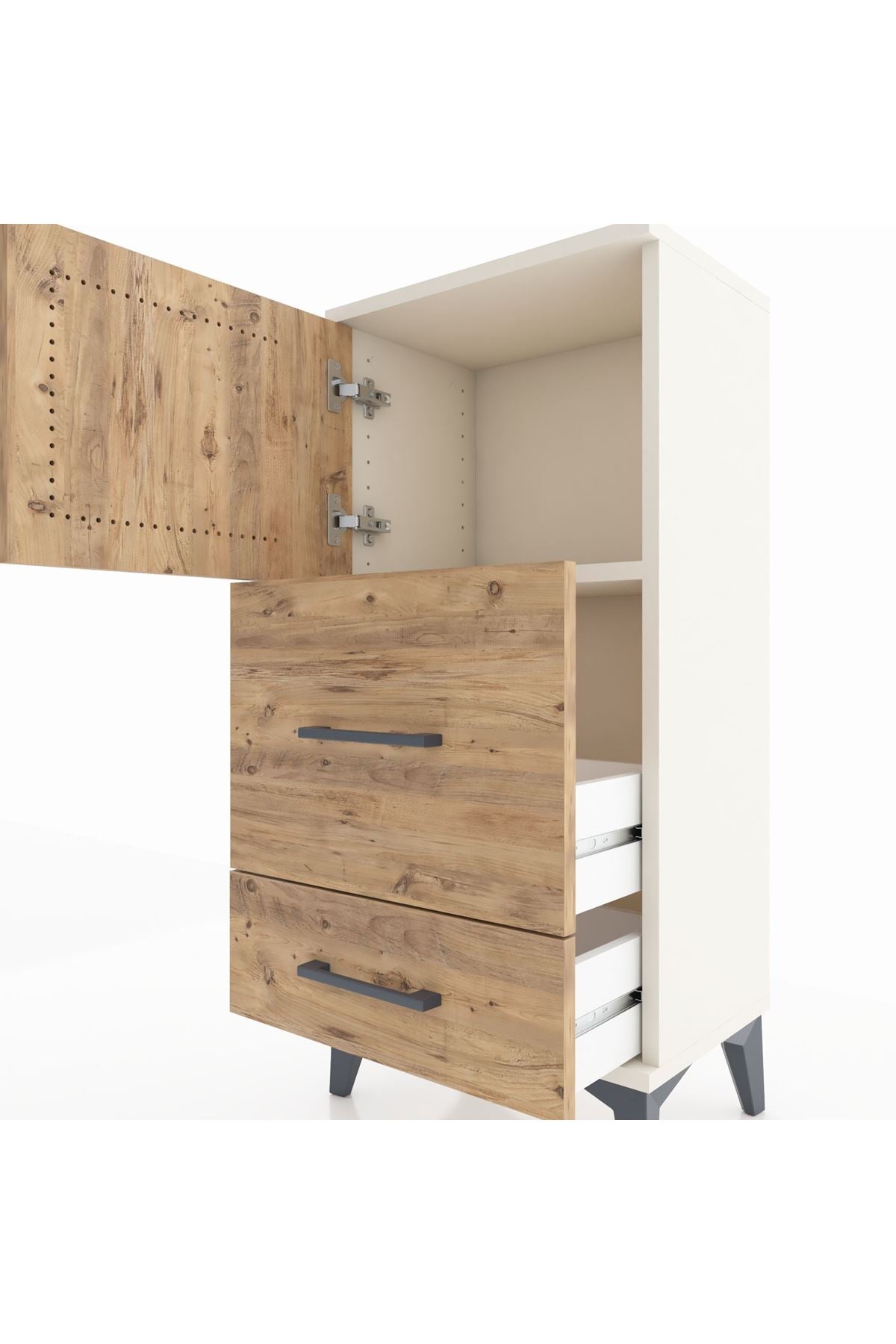 Arges Komodin Tek Raflı 2 Çekmeceli Tek Kapaklı 44x30x96 - S09M027V3A