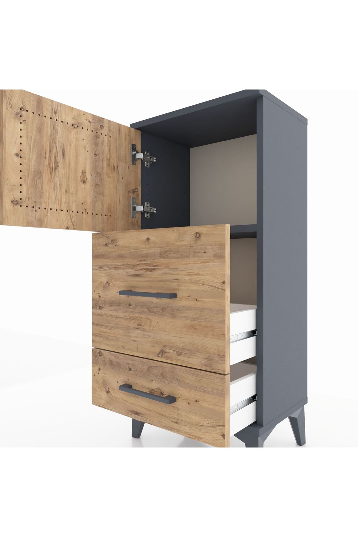 Arges Komodin Tek Raflı 2 Çekmeceli Tek Kapaklı 44x30x96 - S09M027V6A