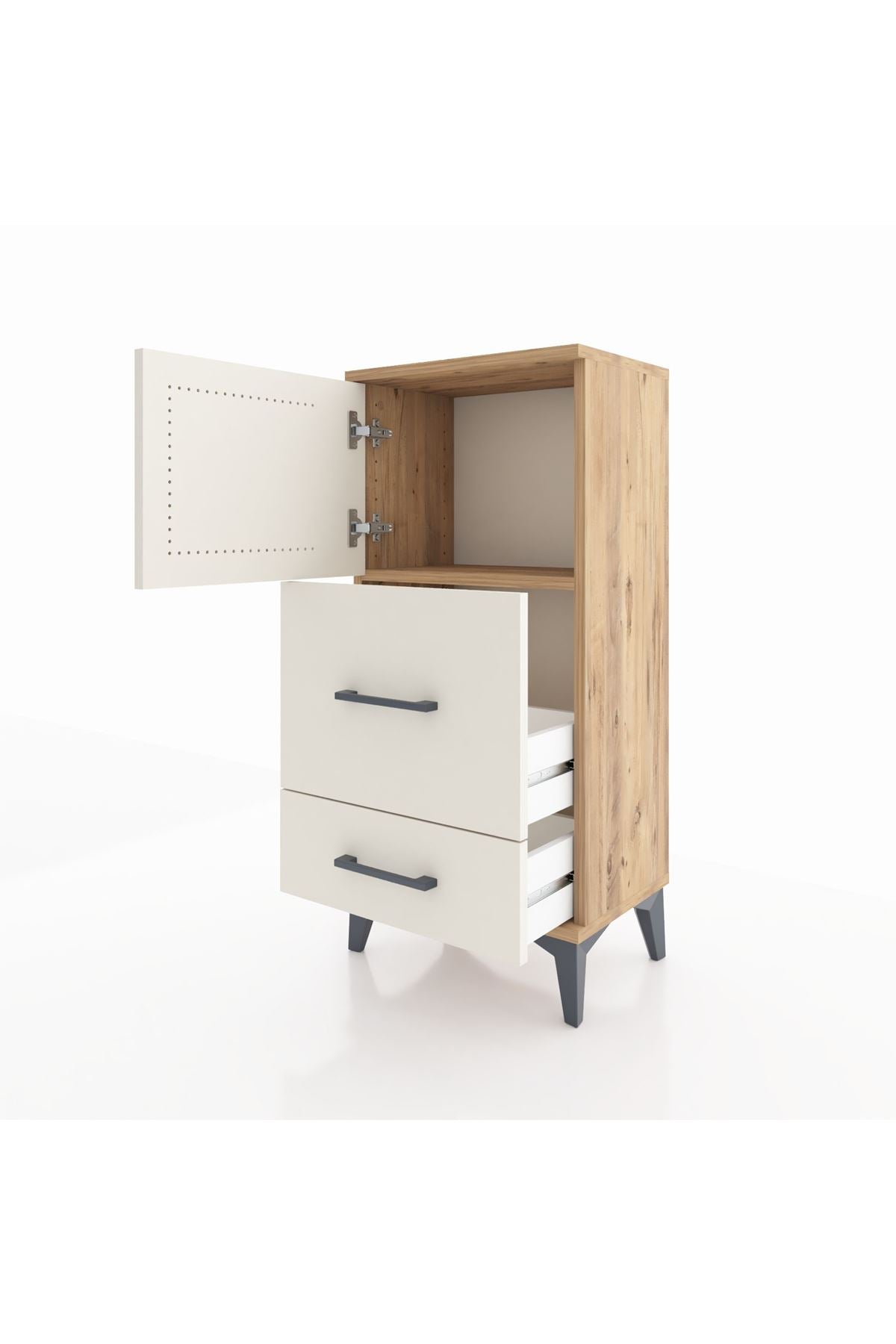 Arges Komodin Tek Raflı 2 Çekmeceli Tek Kapaklı 44x30x96 - S09M027V7A
