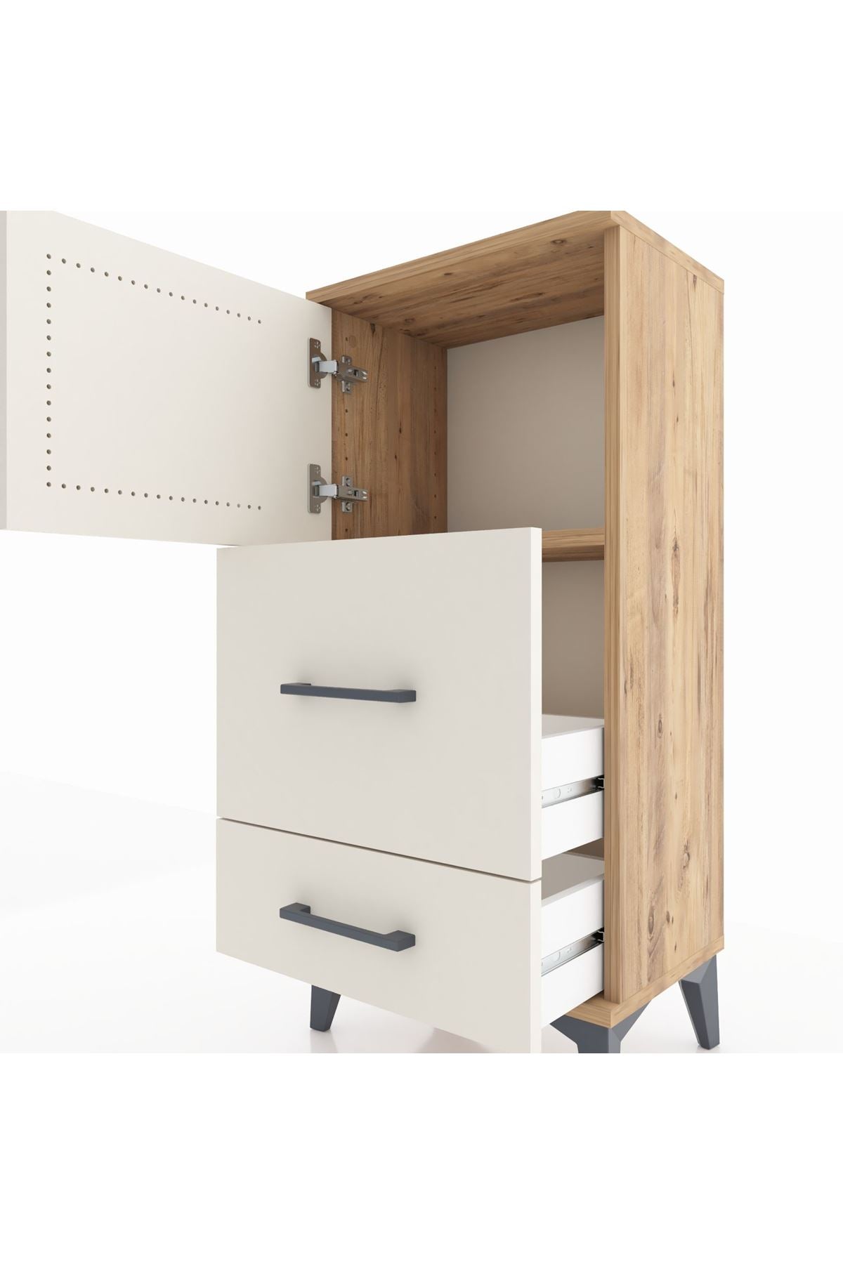 Arges Komodin Tek Raflı 2 Çekmeceli Tek Kapaklı 44x30x96 - S09M027V7A