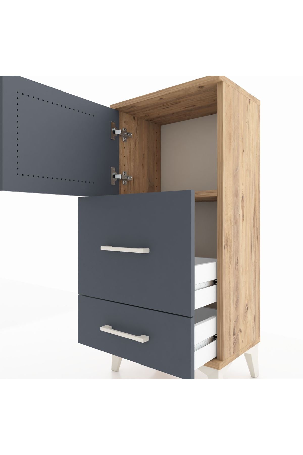 Arges Komodin Tek Raflı 2 Çekmeceli Tek Kapaklı 44x30x96 - S09M027V8A
