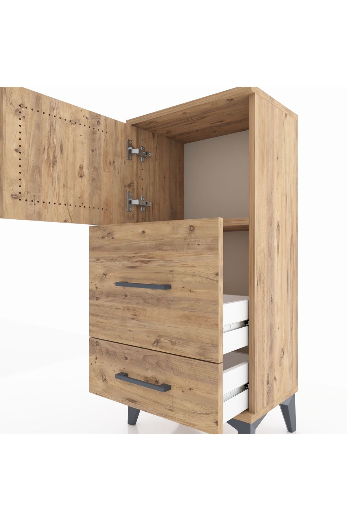 Arges Komodin Tek Raflı 2 Çekmeceli Tek Kapaklı 44x30x96 - S09M027V9A