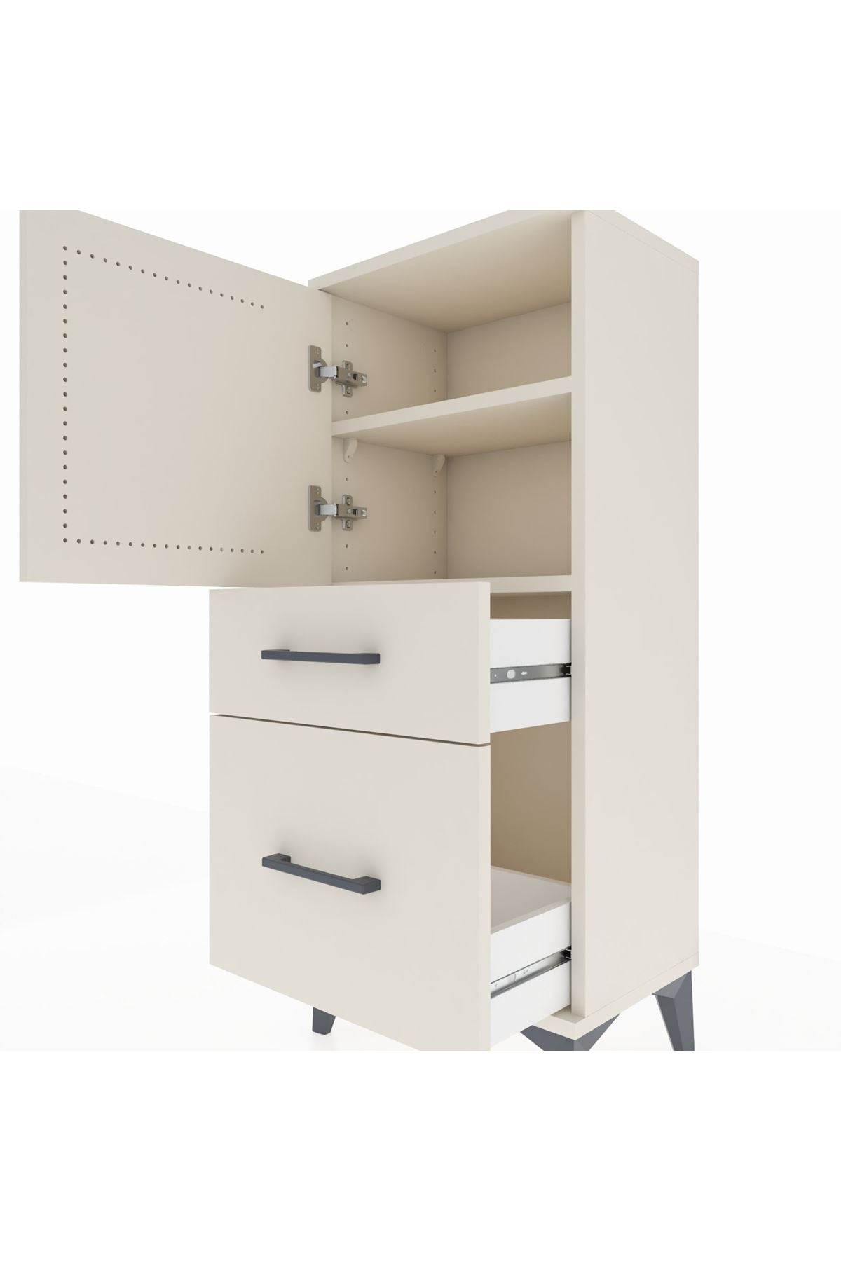 Arges Komodin 2 Raflı 2 Çekmeceli Tek Kapaklı 44x30x106 - S10M012V1A