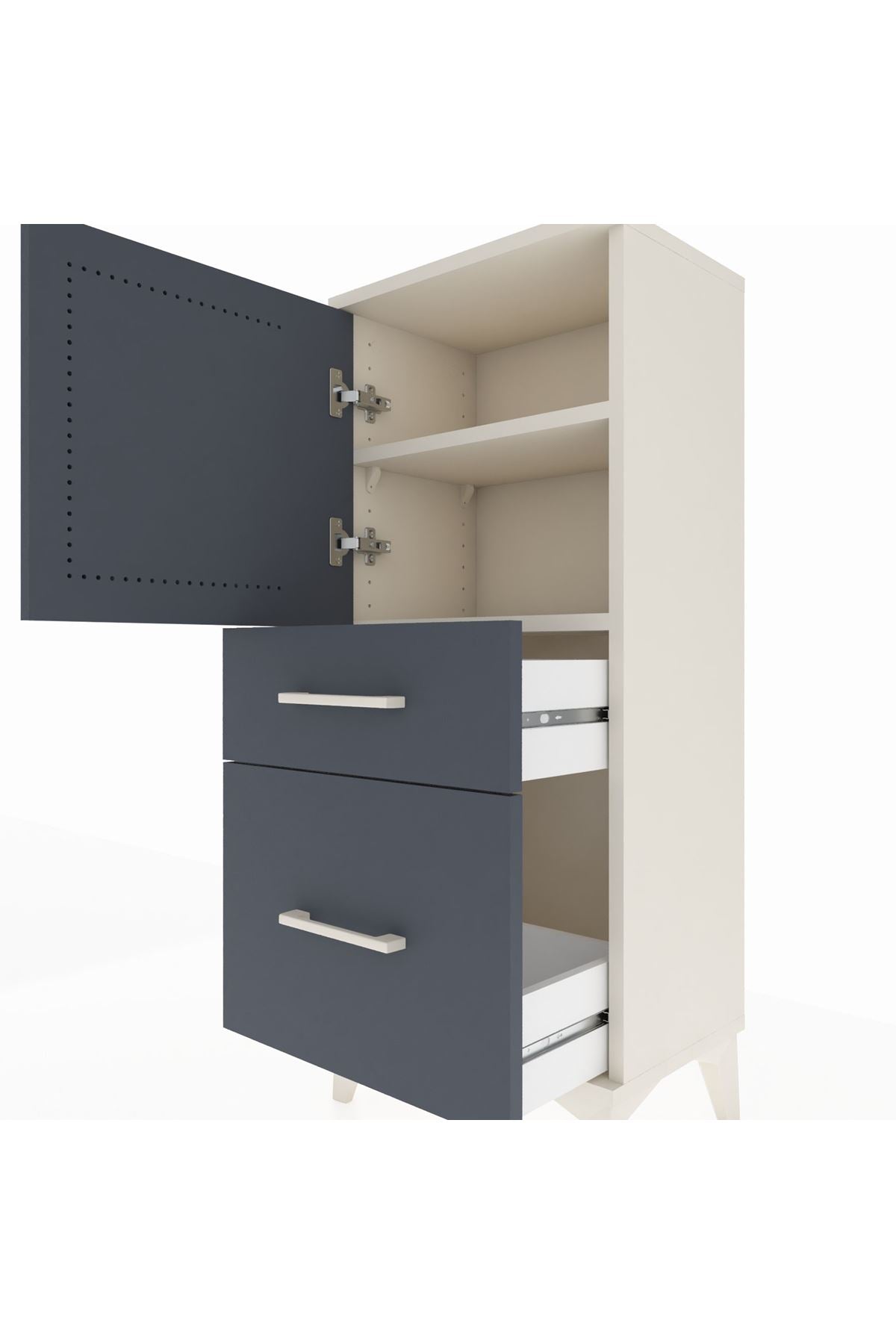 Arges Komodin 2 Raflı 2 Çekmeceli Tek Kapaklı 44x30x106 - S10M012V2A