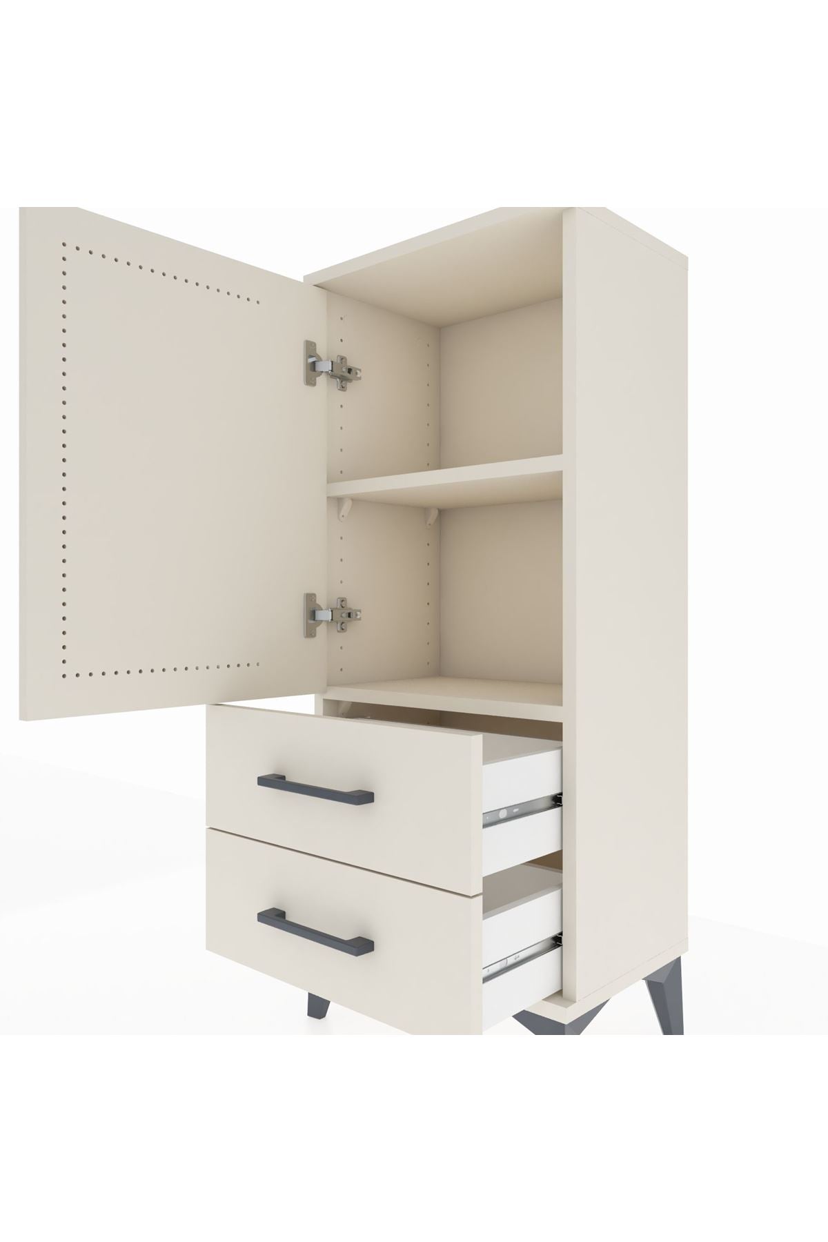Arges Komodin 2 Raflı 2 Çekmeceli Tek Kapaklı 44x30x106 - S10M007V1A