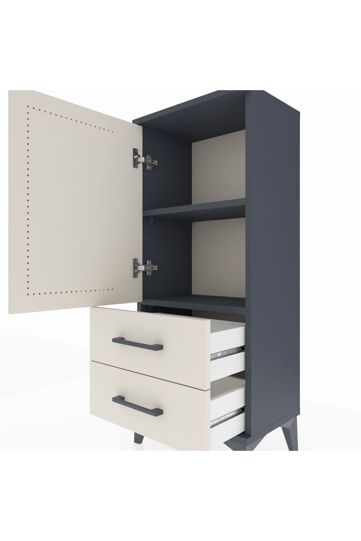 Arges Komodin 2 Raflı 2 Çekmeceli Tek Kapaklı 44x30x106 - S10M007V4A