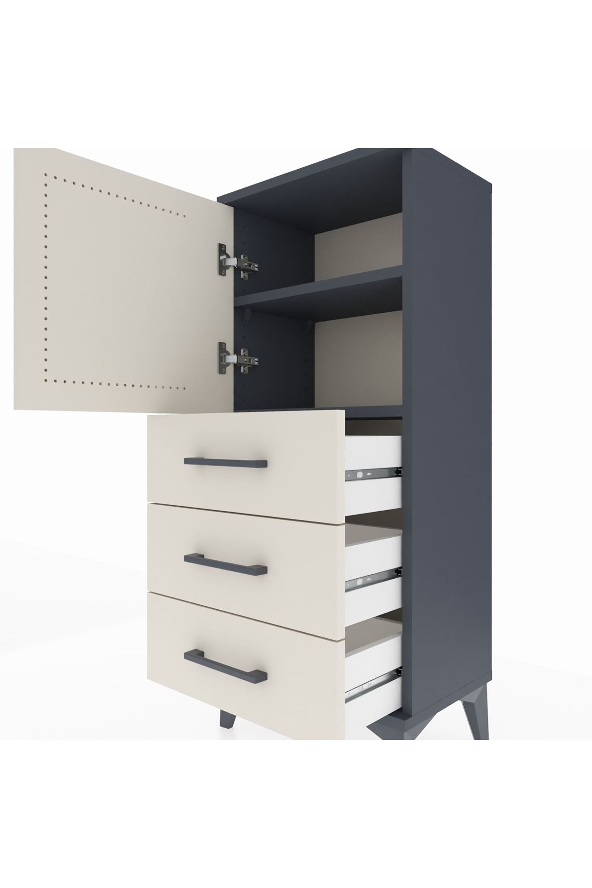 Arges Komodin 2 Raflı 3 Çekmeceli Tek Kapaklı 44x30x106 - S10M008V4A