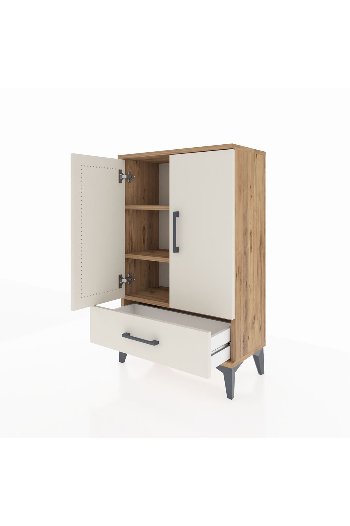 Arges Komodin 2 Raflı Tek Çekmeceli 2 Kapaklı 60x30x96 - S14M041V7A