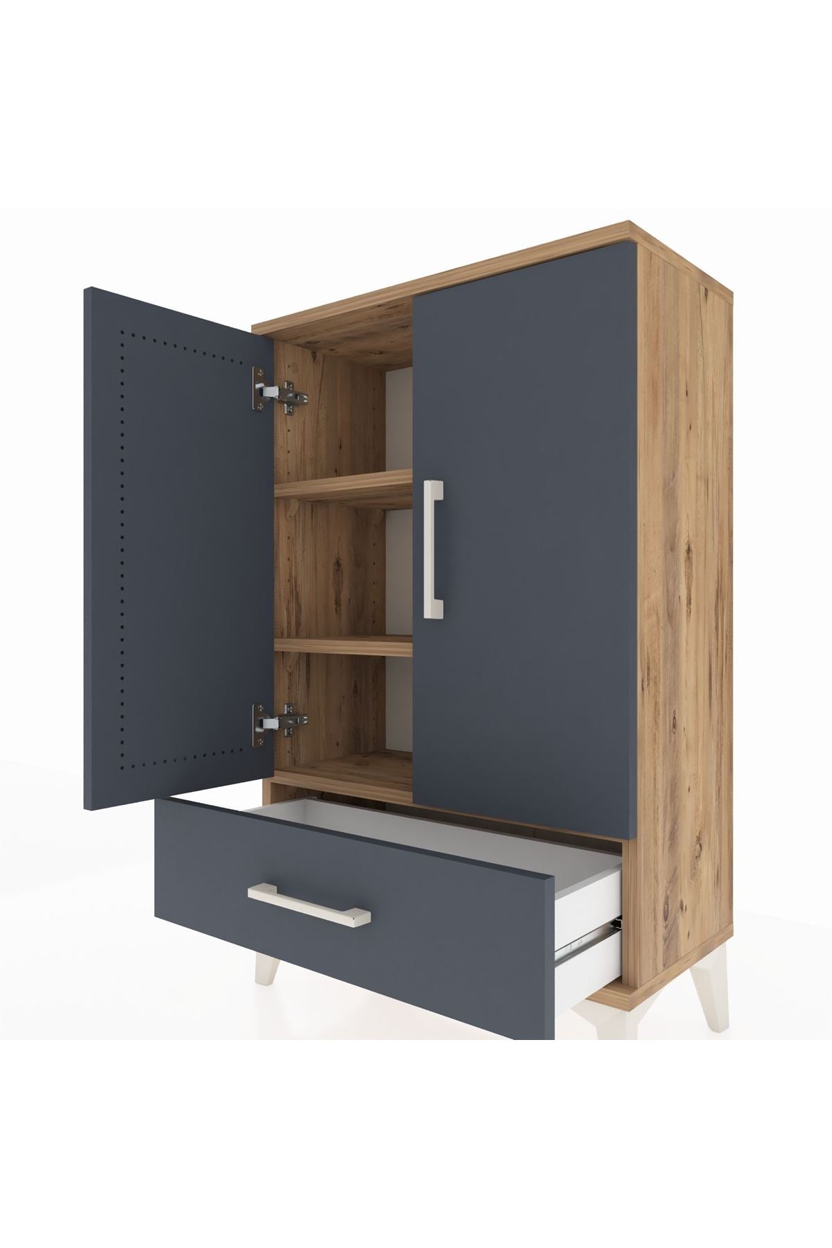 Arges Komodin 2 Raflı Tek Çekmeceli 2 Kapaklı 60x30x96 - S14M041V8A