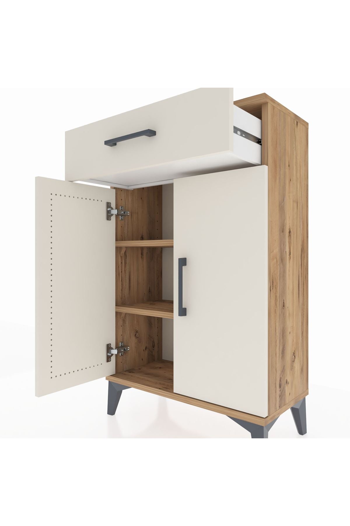 Arges Komodin 2 Raflı Tek Çekmeceli 2 Kapaklı 60x30x96 - S14M042V7A