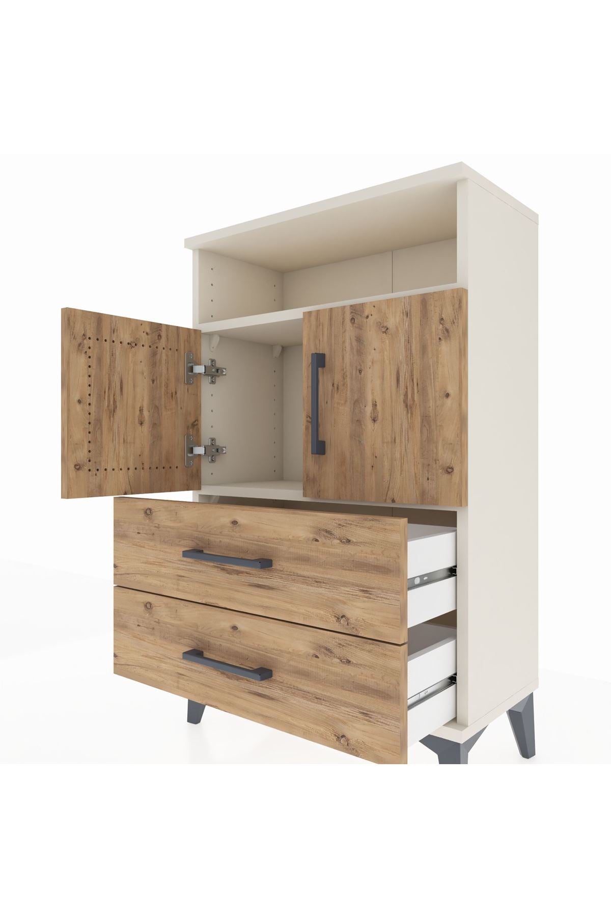 Arges Komodin 2 Raflı 2 Çekmeceli 2 Kapaklı 60x30x96 - S14M023V3A
