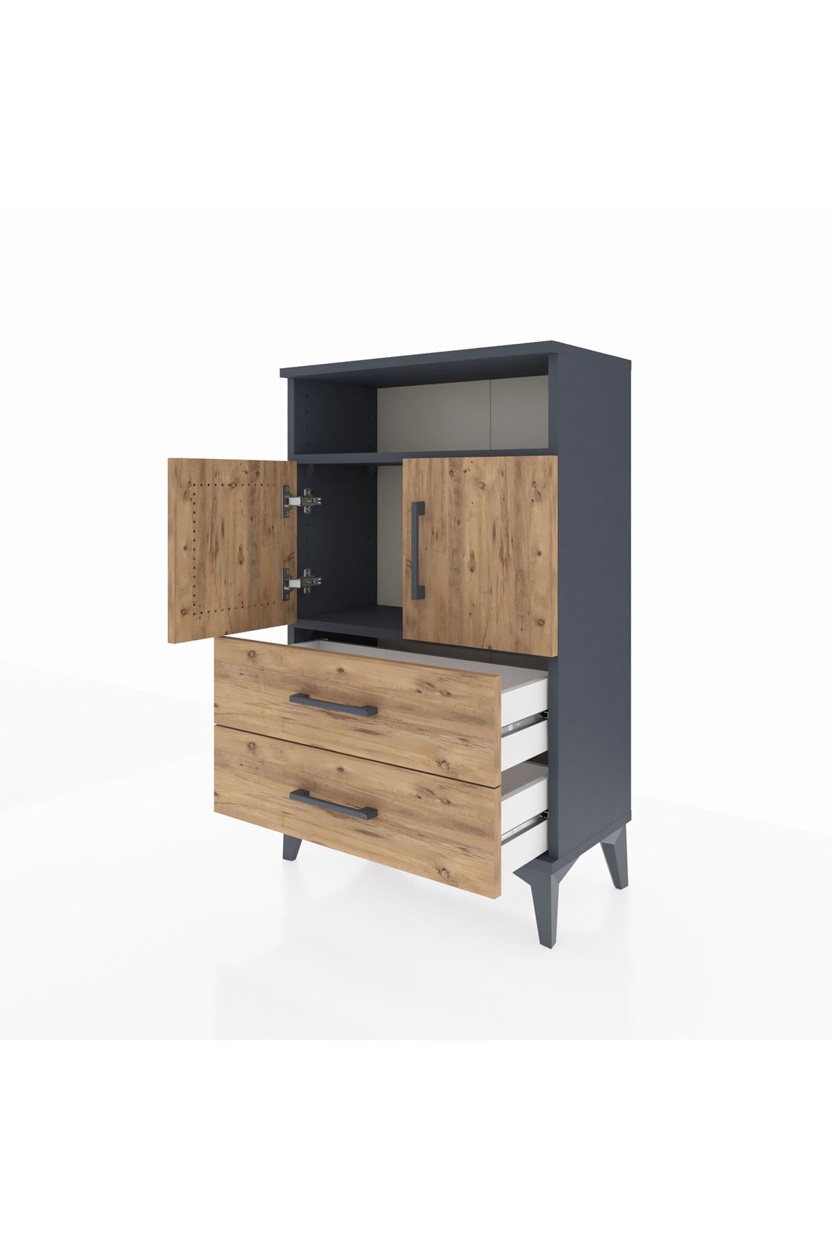 Arges Komodin 2 Raflı 2 Çekmeceli 2 Kapaklı 60x30x96 - S14M023V6A