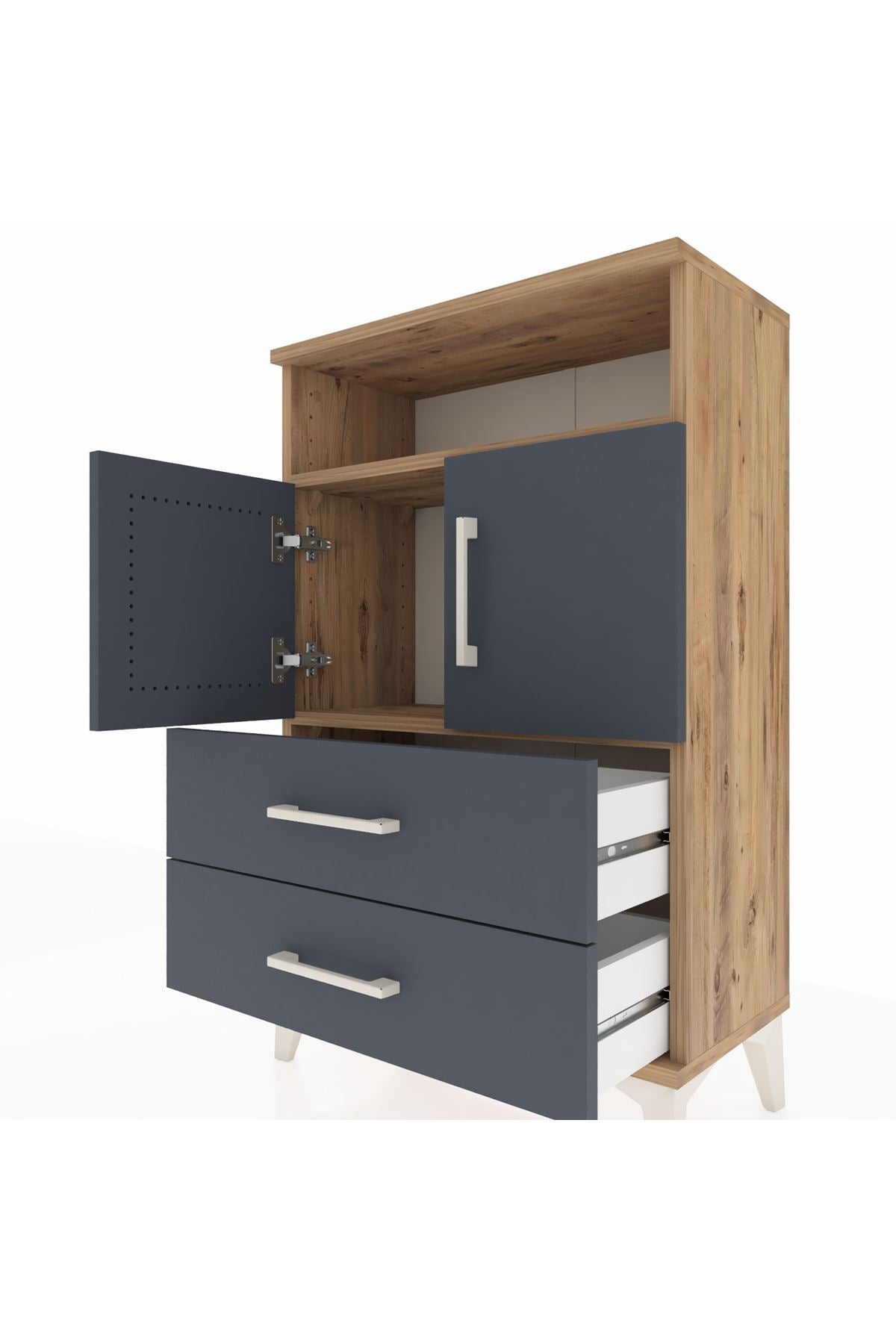 Arges Komodin 2 Raflı 2 Çekmeceli 2 Kapaklı 60x30x96 - S14M023V8A