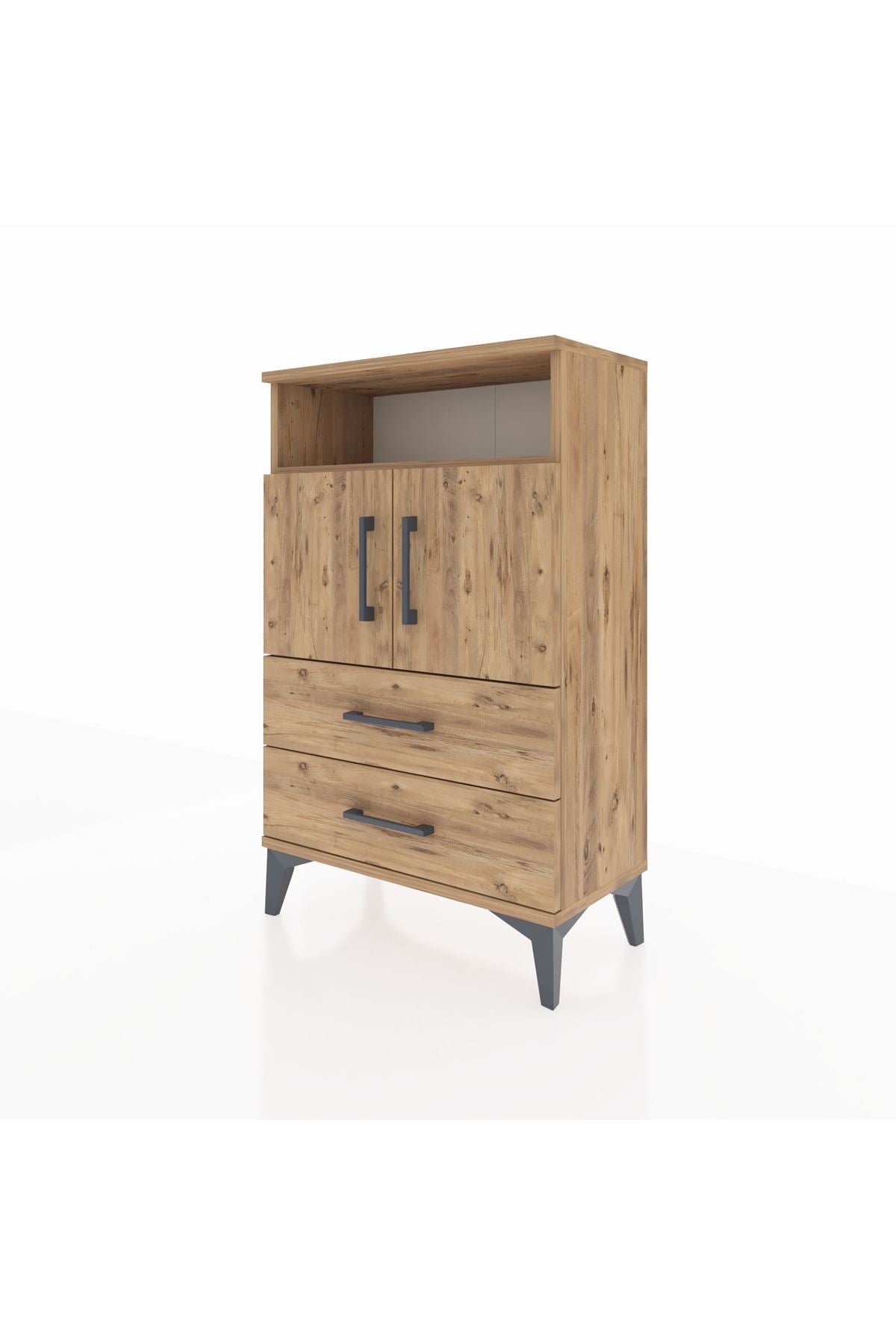 Arges Komodin 2 Raflı 2 Çekmeceli 2 Kapaklı 60x30x96 - S14M023V9A