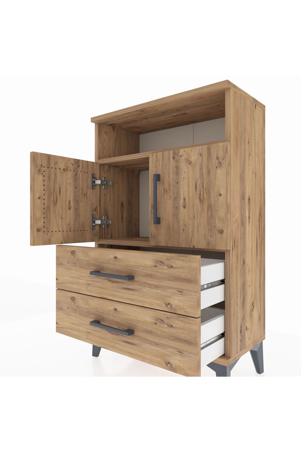 Arges Komodin 2 Raflı 2 Çekmeceli 2 Kapaklı 60x30x96 - S14M023V9A