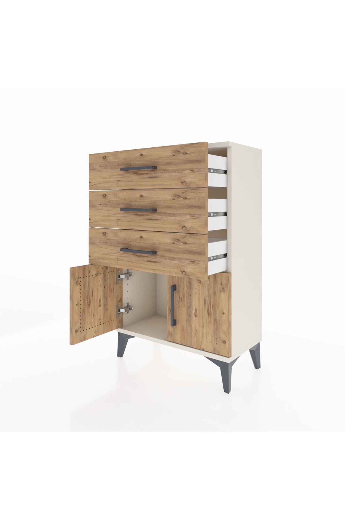 Arges Komodin 3 Çekmeceli 2 Kapaklı 60x30x96 - S14M024V3A