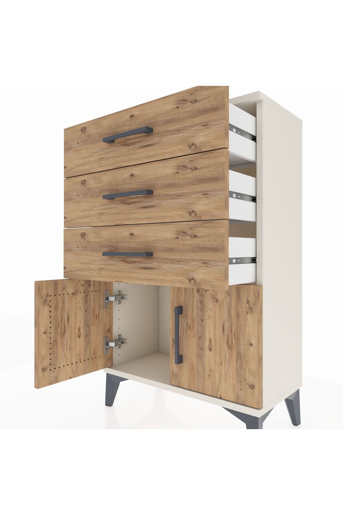 Arges Komodin 3 Çekmeceli 2 Kapaklı 60x30x96 - S14M024V3A