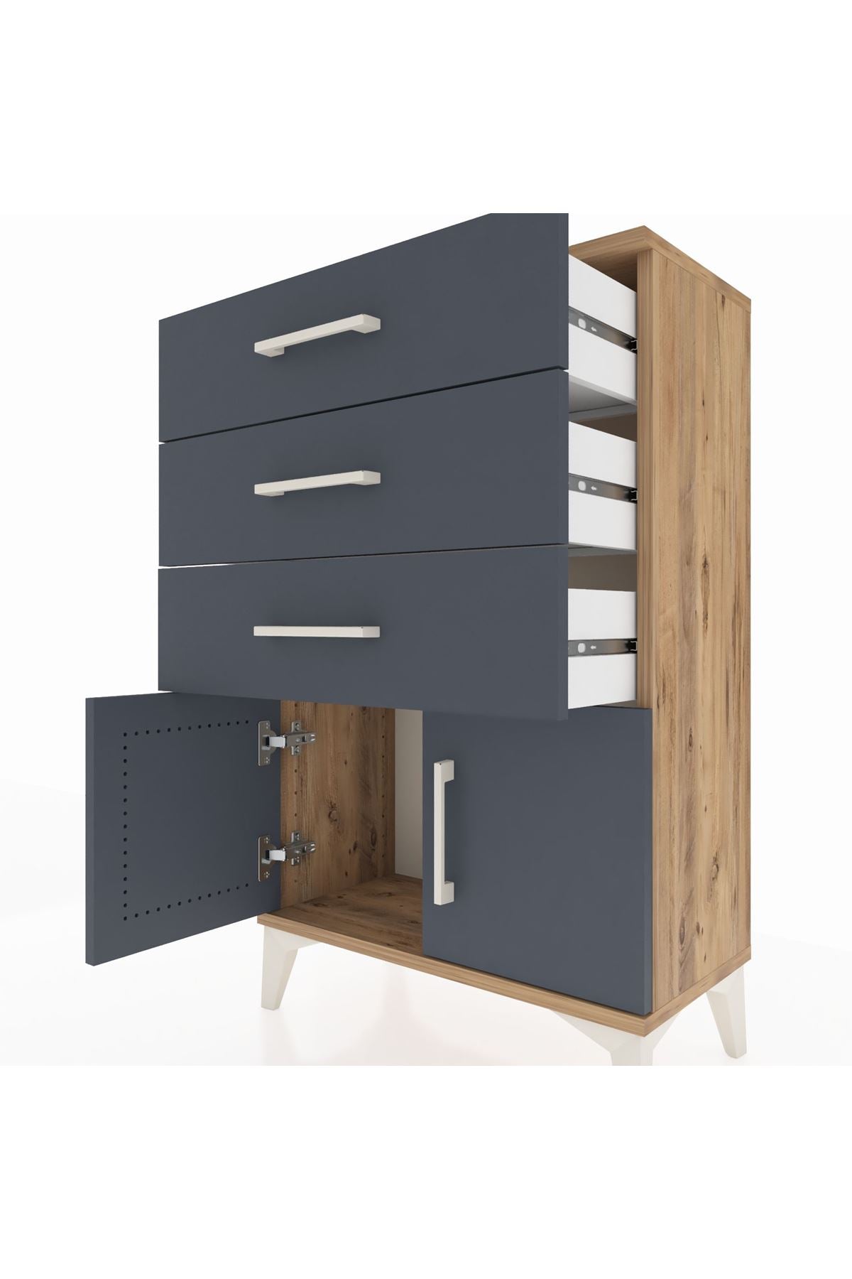 Arges Komodin 3 Çekmeceli 2 Kapaklı 60x30x96 - S14M024V8A