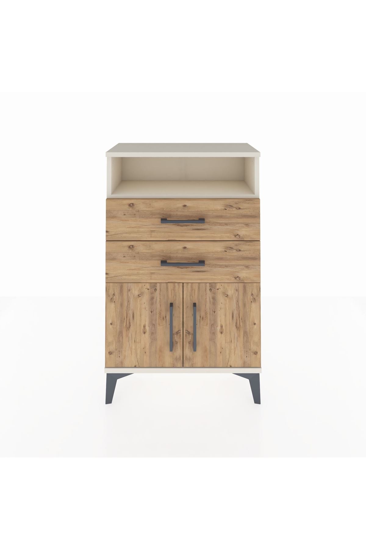 Arges Komodin Tek Raflı 2 Çekmeceli 2 Kapaklı 60x30x96 - S14M025V3A