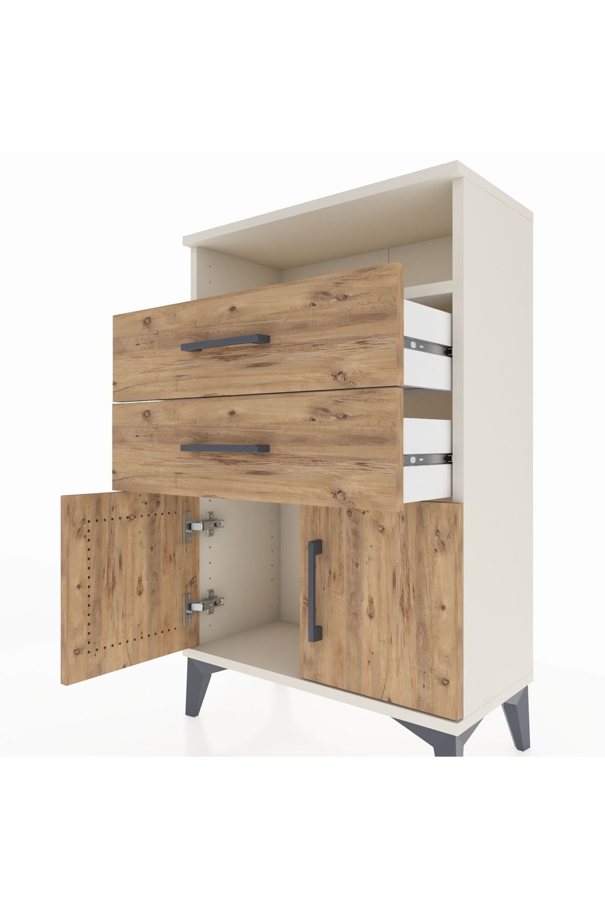 Arges Komodin Tek Raflı 2 Çekmeceli 2 Kapaklı 60x30x96 - S14M025V3A