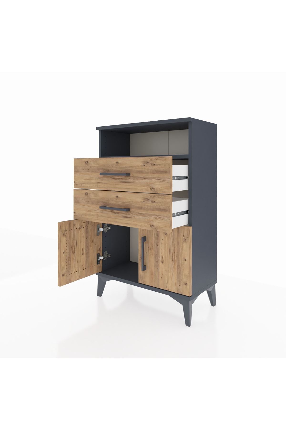 Arges Komodin Tek Raflı 2 Çekmeceli 2 Kapaklı 60x30x96 - S14M025V6A