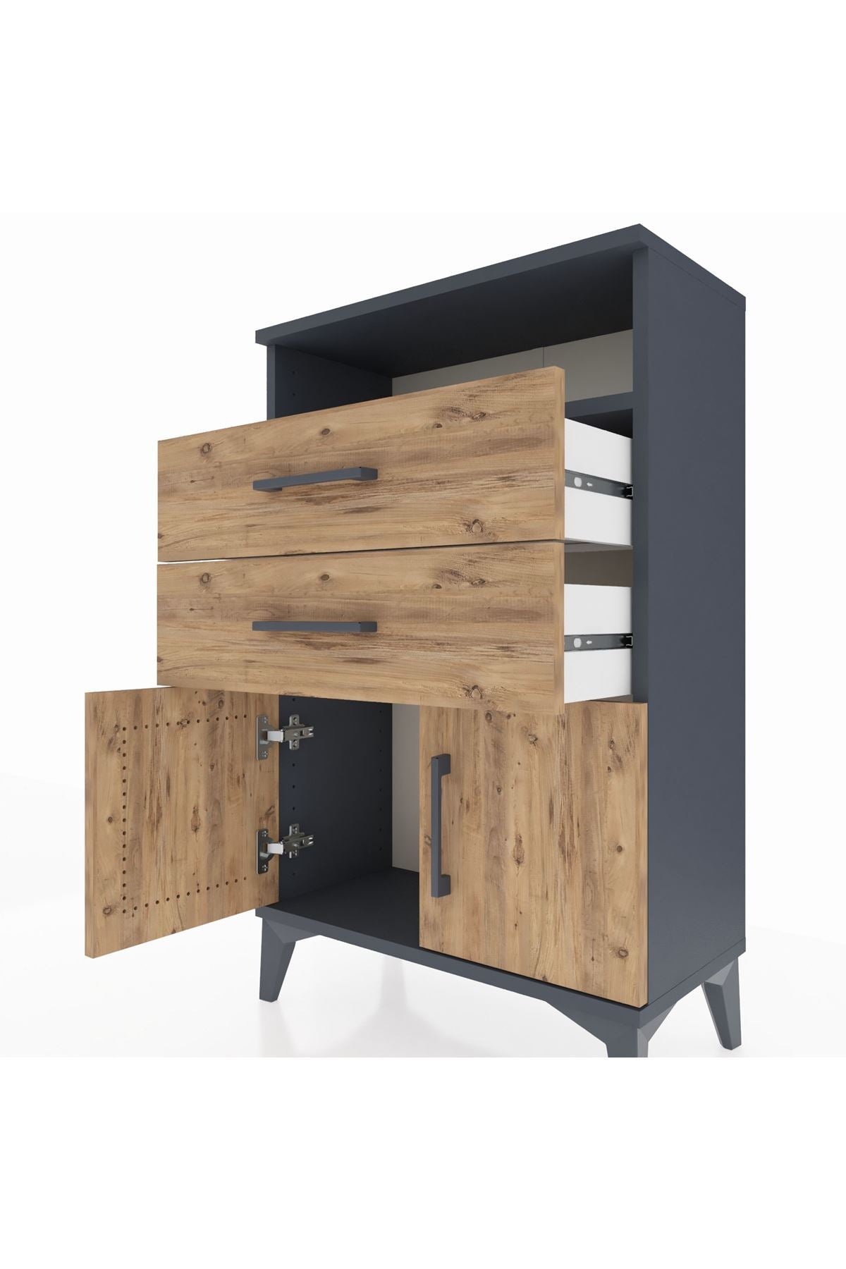 Arges Komodin Tek Raflı 2 Çekmeceli 2 Kapaklı 60x30x96 - S14M025V6A