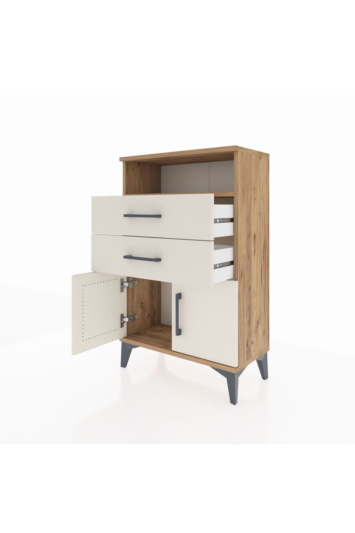 Arges Komodin Tek Raflı 2 Çekmeceli 2 Kapaklı 60x30x96 - S14M025V7A
