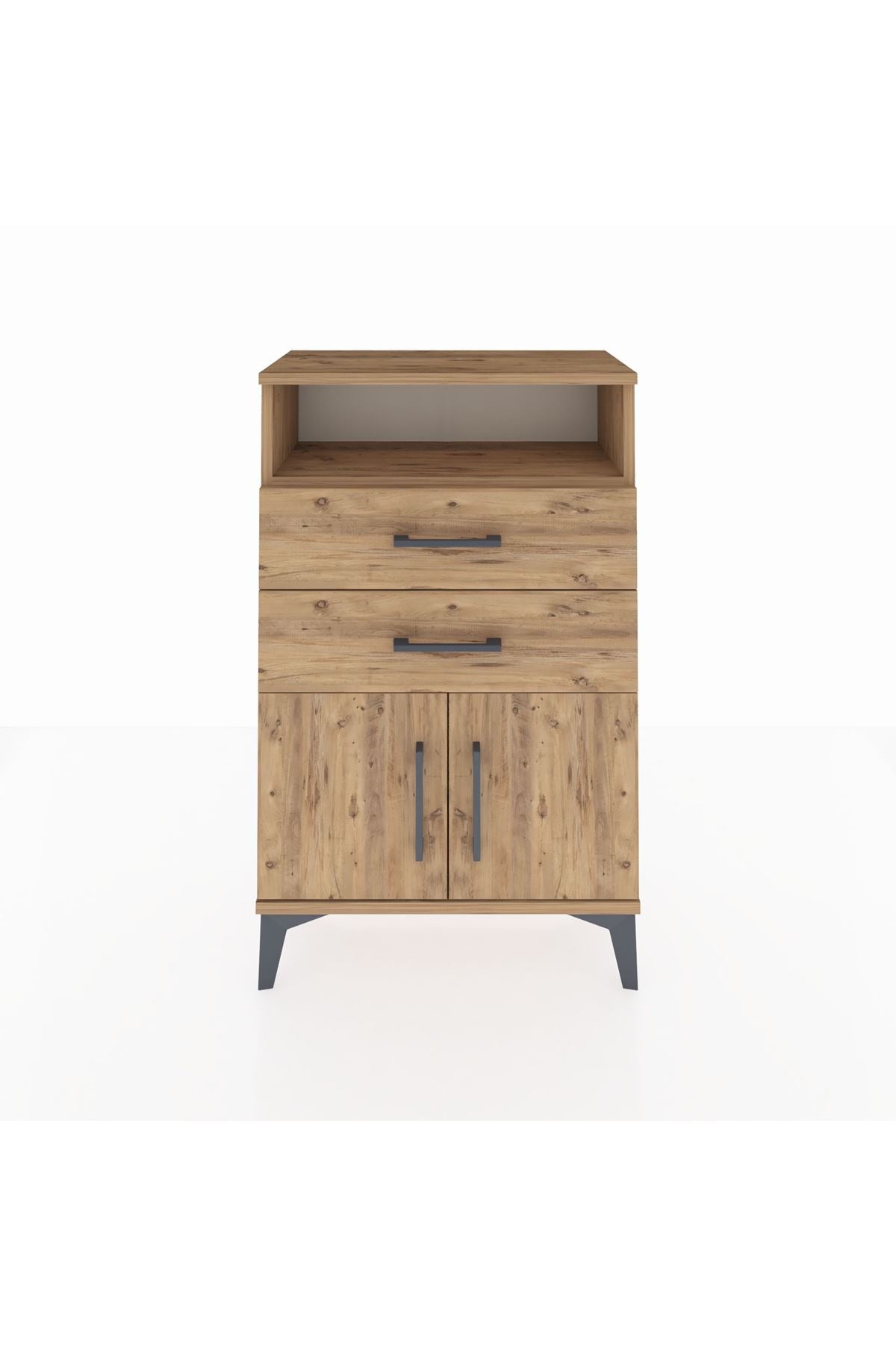 Arges Komodin Tek Raflı 2 Çekmeceli 2 Kapaklı 60x30x96 - S14M025V9A