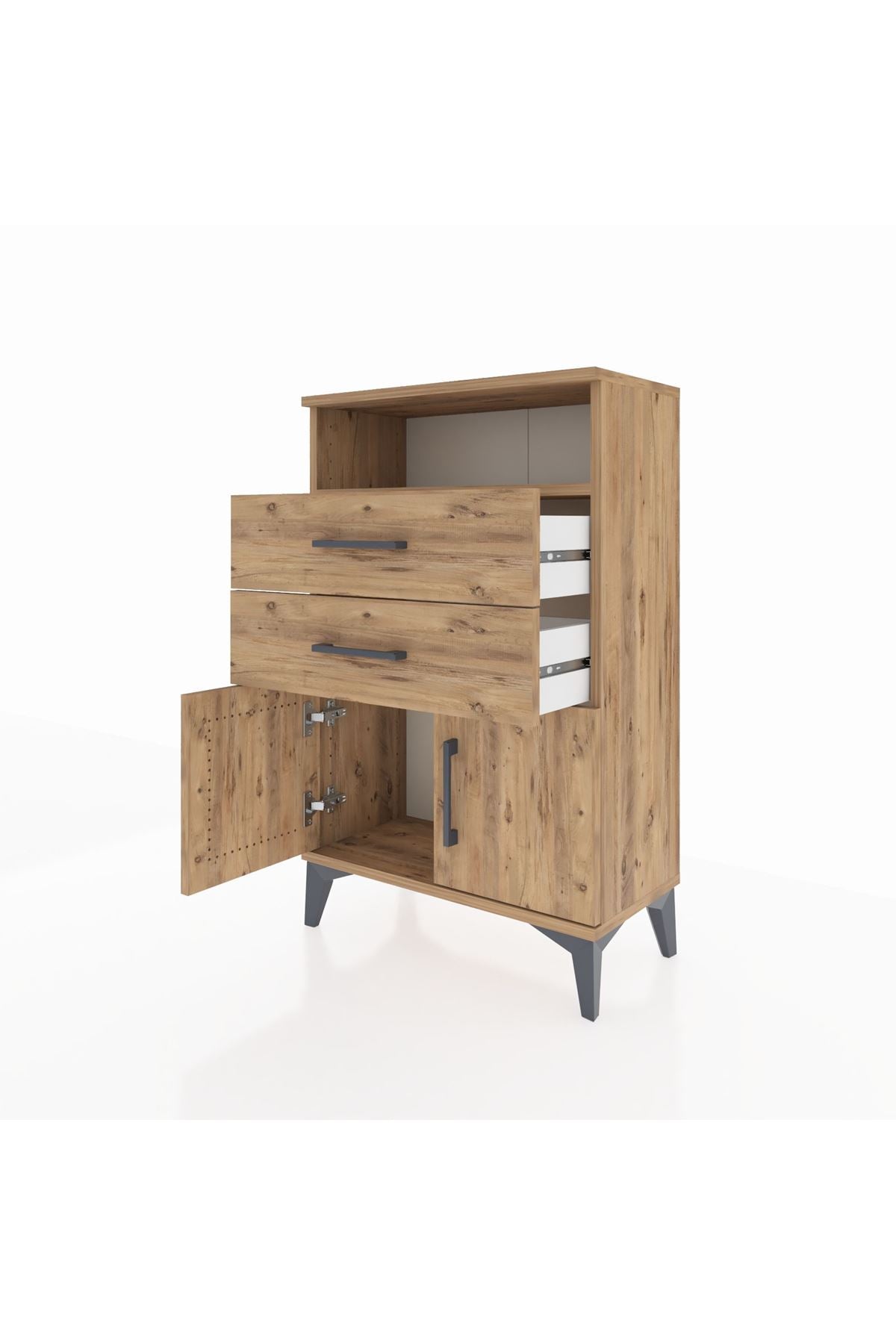 Arges Komodin Tek Raflı 2 Çekmeceli 2 Kapaklı 60x30x96 - S14M025V9A