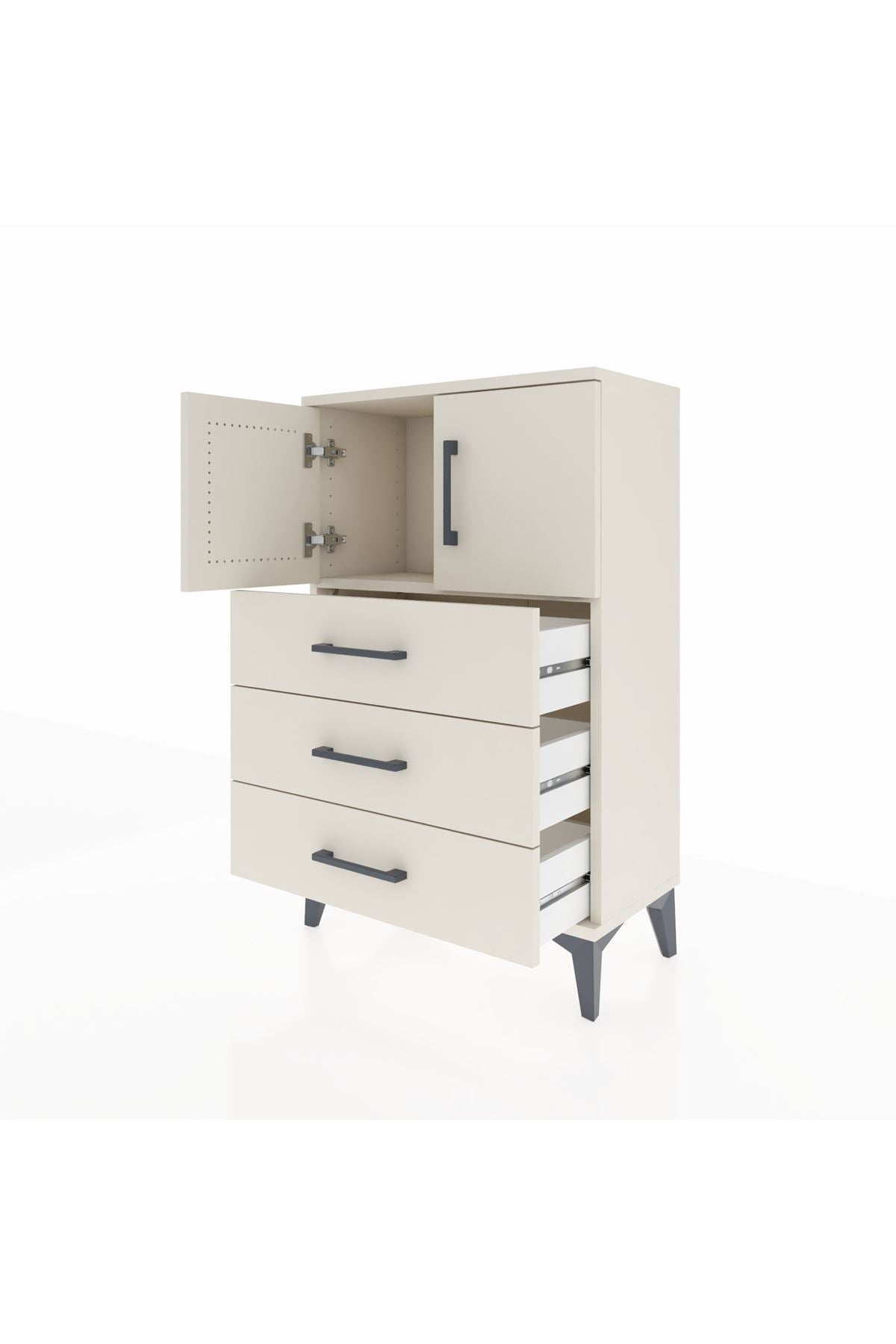 Arges Komodin Tek Raflı 3 Çekmeceli 2 Kapaklı 60x30x96 - S14M026V1A
