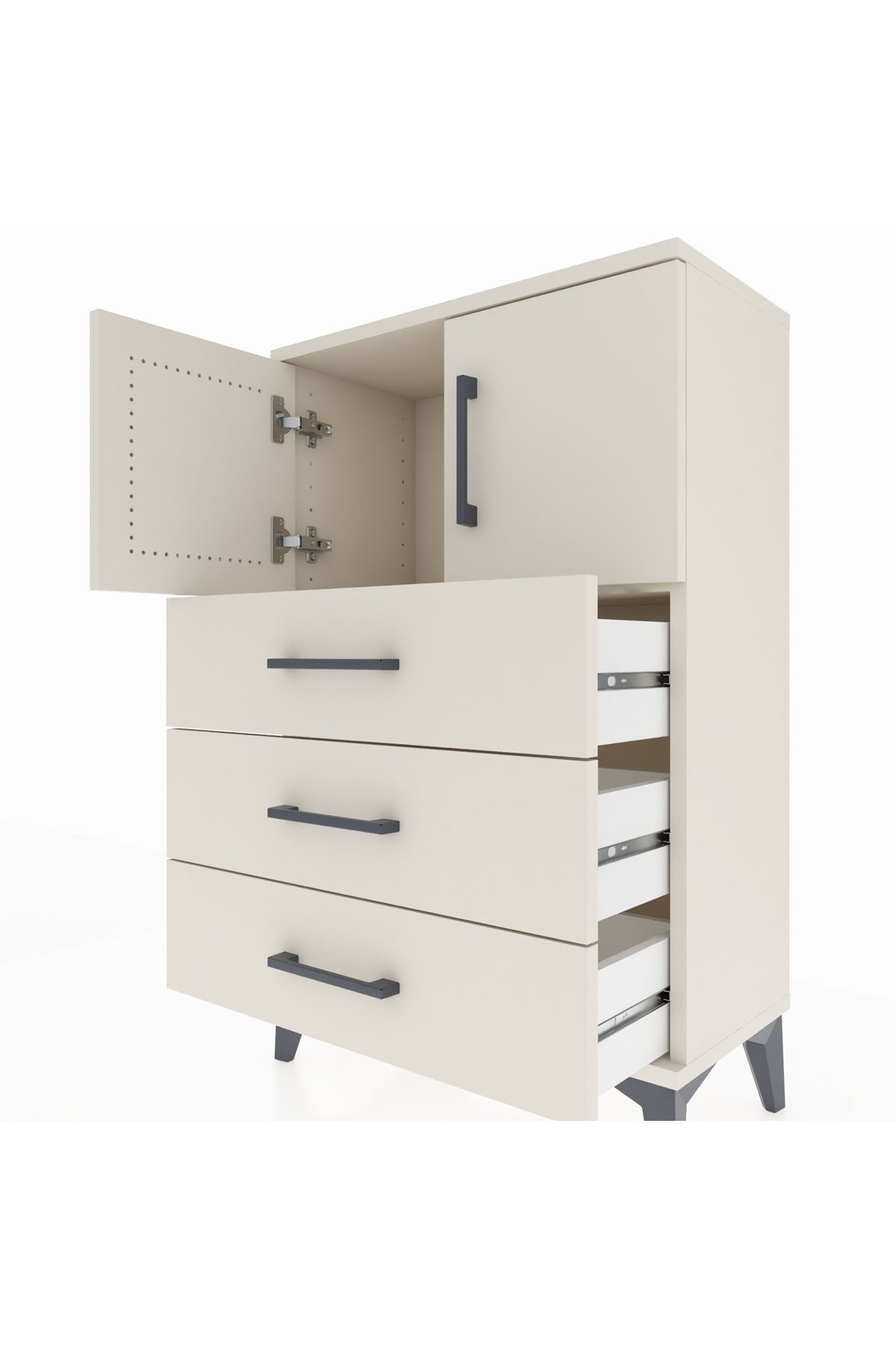 Arges Komodin Tek Raflı 3 Çekmeceli 2 Kapaklı 60x30x96 - S14M026V1A