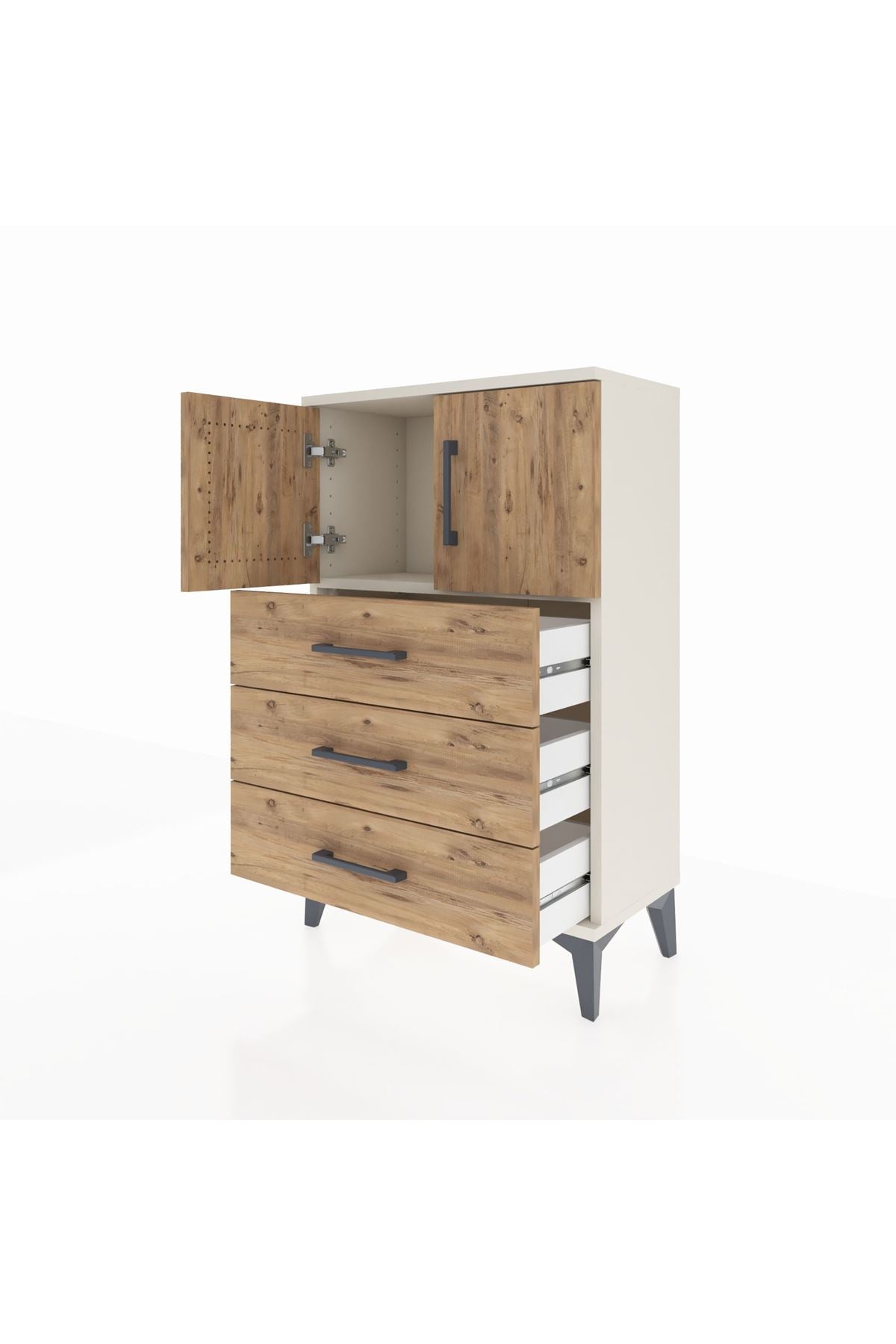 Arges Komodin Tek Raflı 3 Çekmeceli 2 Kapaklı 60x30x96 - S14M026V3A