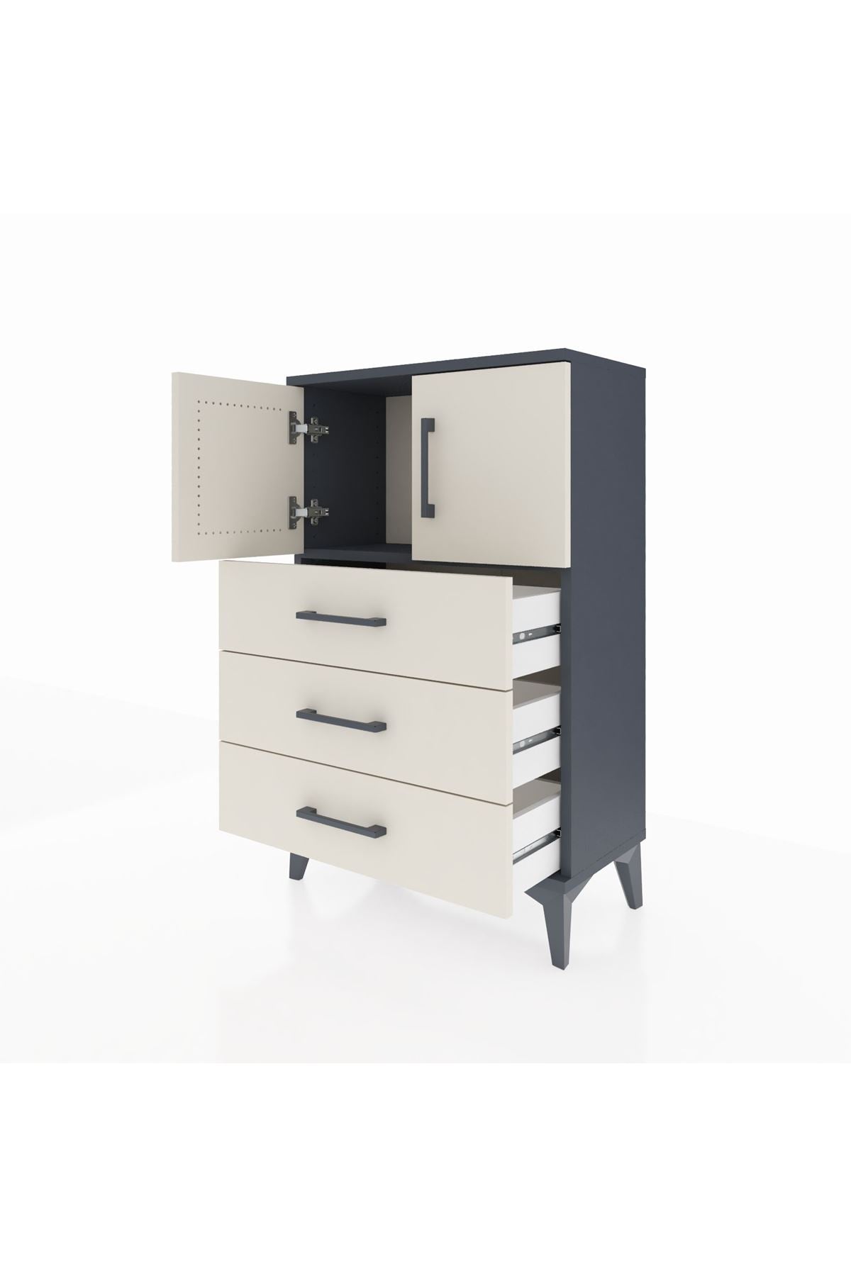 Arges Komodin Tek Raflı 3 Çekmeceli 2 Kapaklı 60x30x96 - S14M026V4A