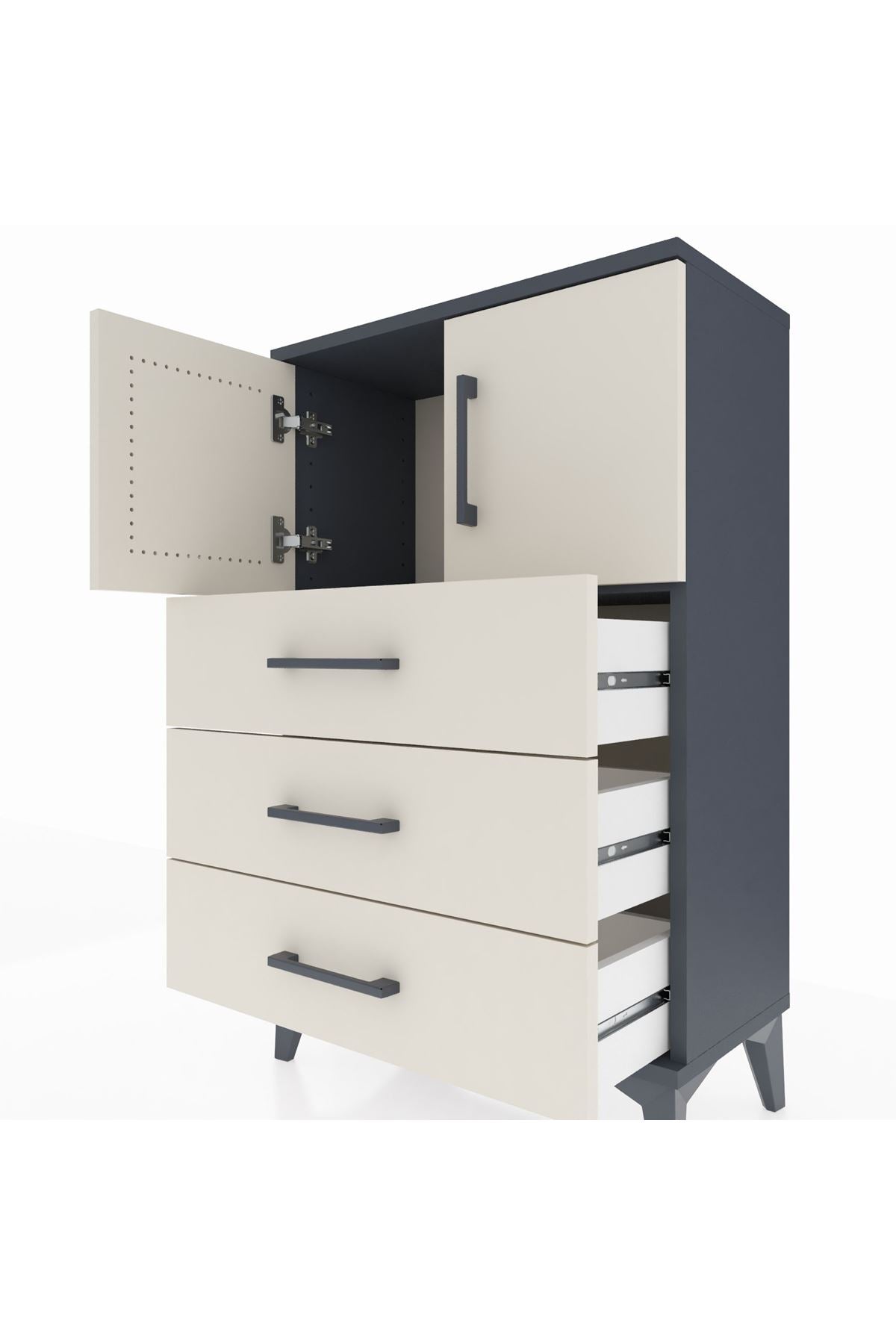 Arges Komodin Tek Raflı 3 Çekmeceli 2 Kapaklı 60x30x96 - S14M026V4A