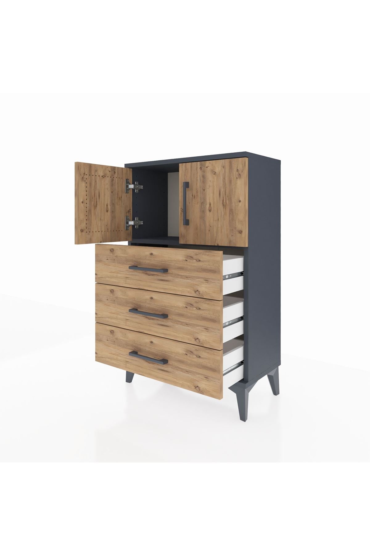 Arges Komodin Tek Raflı 3 Çekmeceli 2 Kapaklı 60x30x96 - S14M026V6A