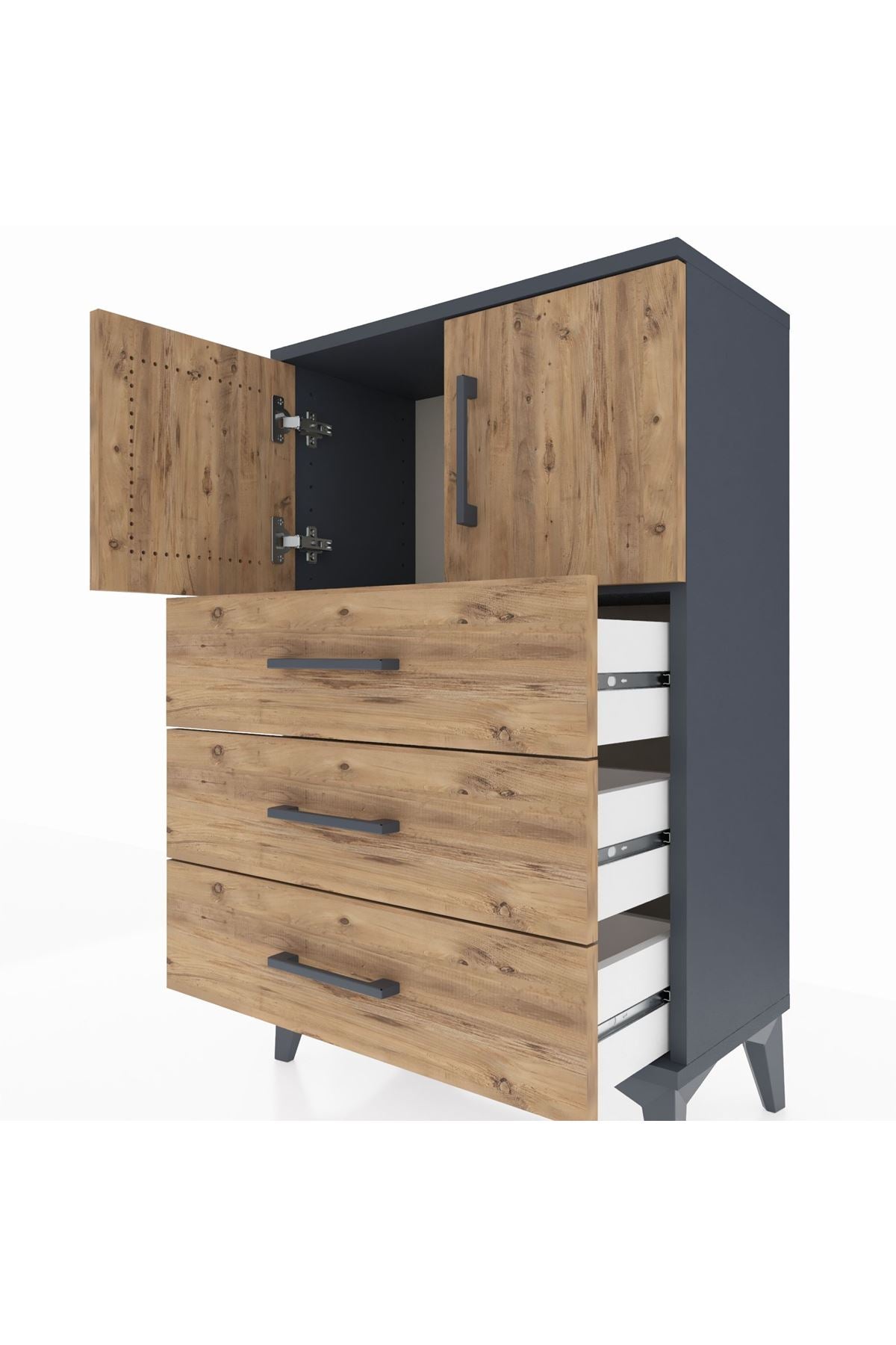 Arges Komodin Tek Raflı 3 Çekmeceli 2 Kapaklı 60x30x96 - S14M026V6A