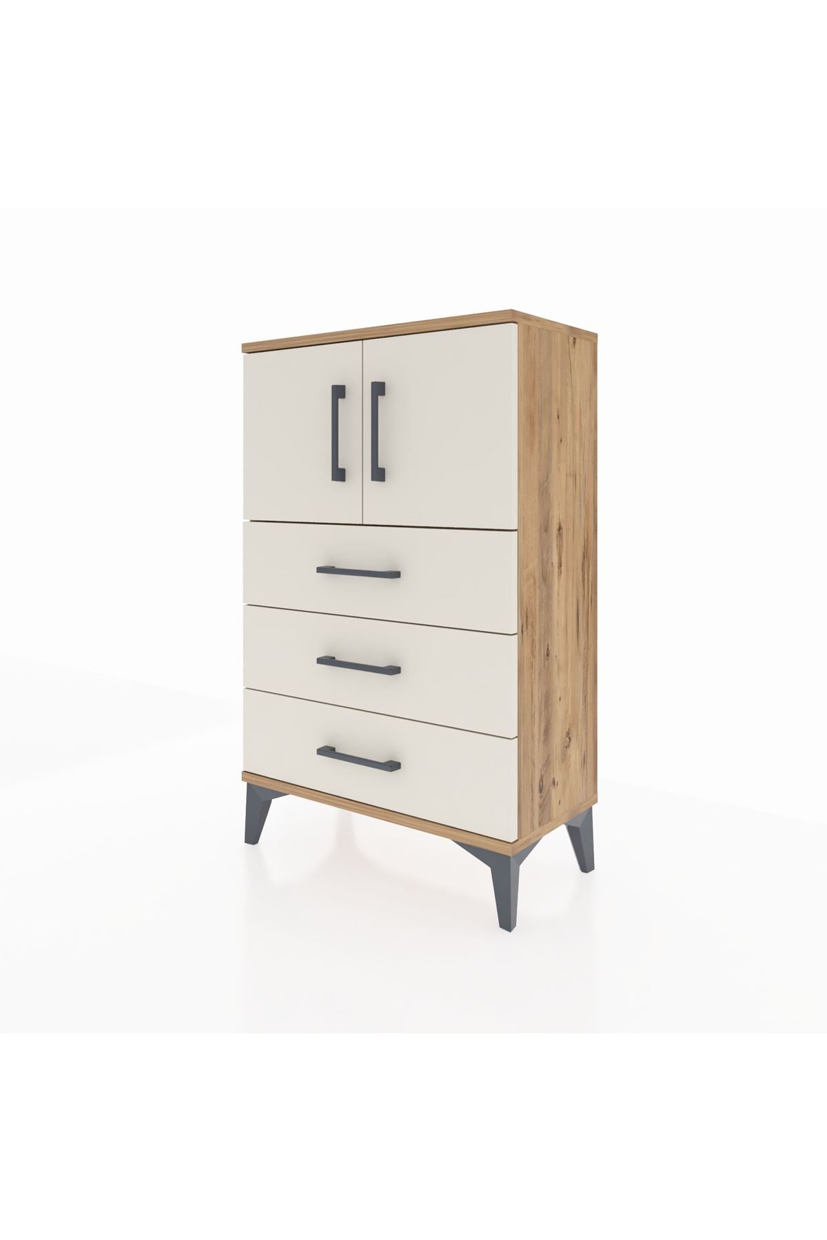 Arges Komodin Tek Raflı 3 Çekmeceli 2 Kapaklı 60x30x96 - S14M026V7A