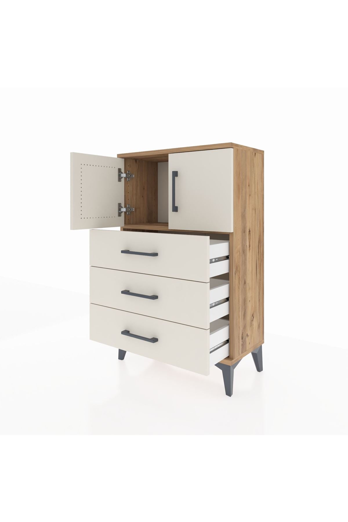 Arges Komodin Tek Raflı 3 Çekmeceli 2 Kapaklı 60x30x96 - S14M026V7A