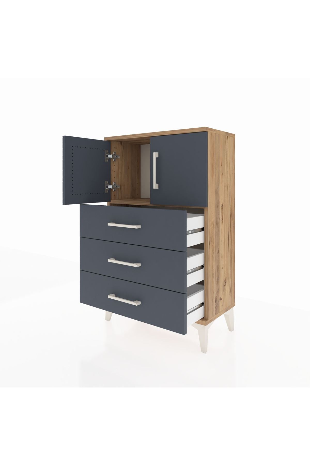 Arges Komodin Tek Raflı 3 Çekmeceli 2 Kapaklı 60x30x96 - S14M026V8A