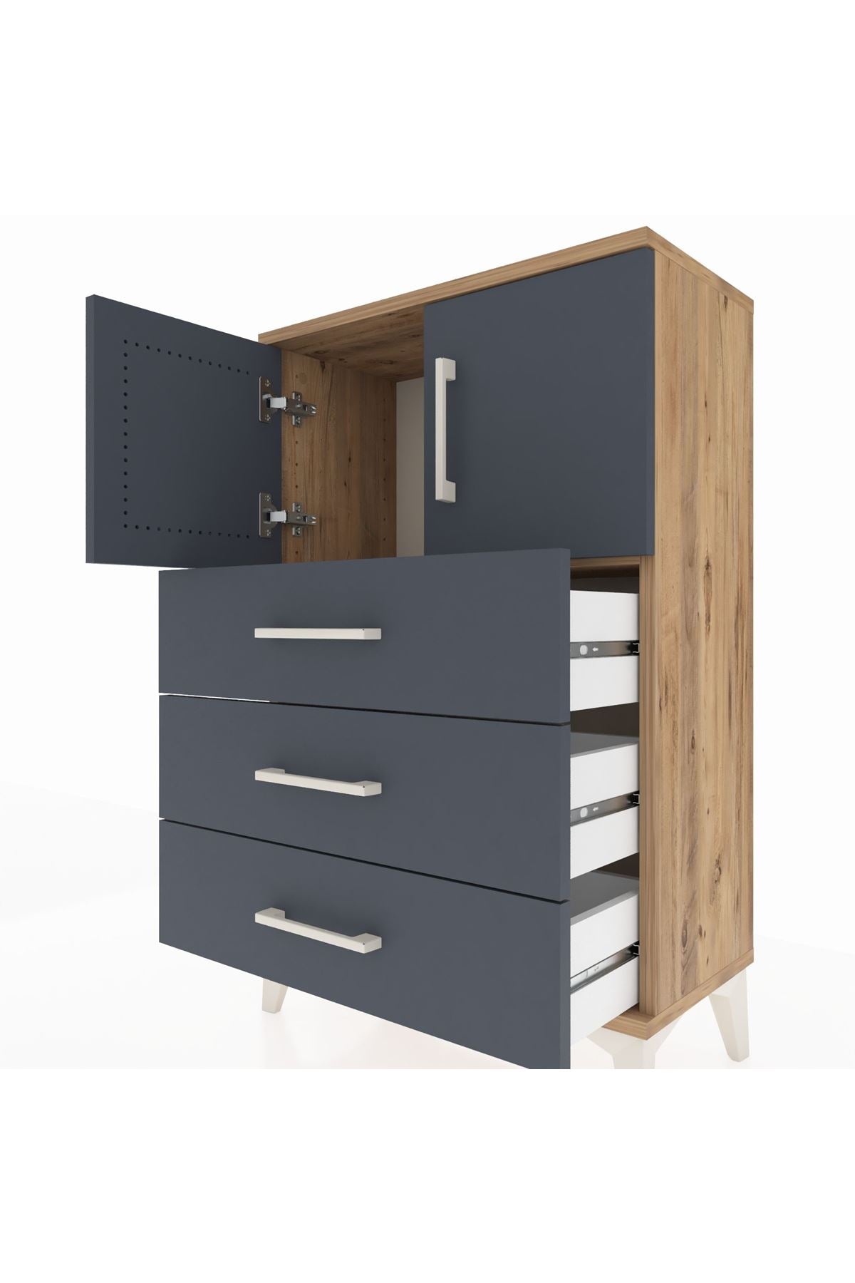 Arges Komodin Tek Raflı 3 Çekmeceli 2 Kapaklı 60x30x96 - S14M026V8A