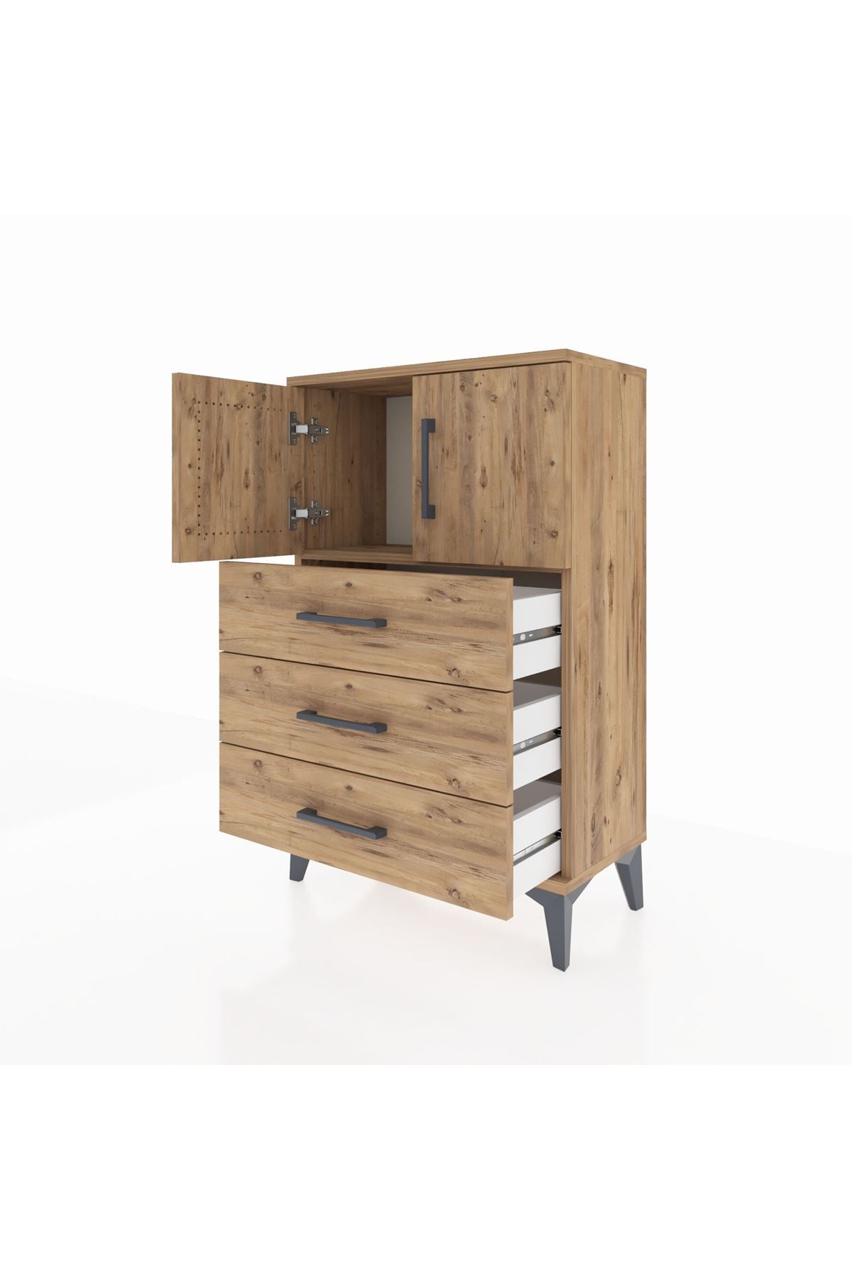 Arges Komodin Tek Raflı 3 Çekmeceli 2 Kapaklı 60x30x96 - S14M026V9A