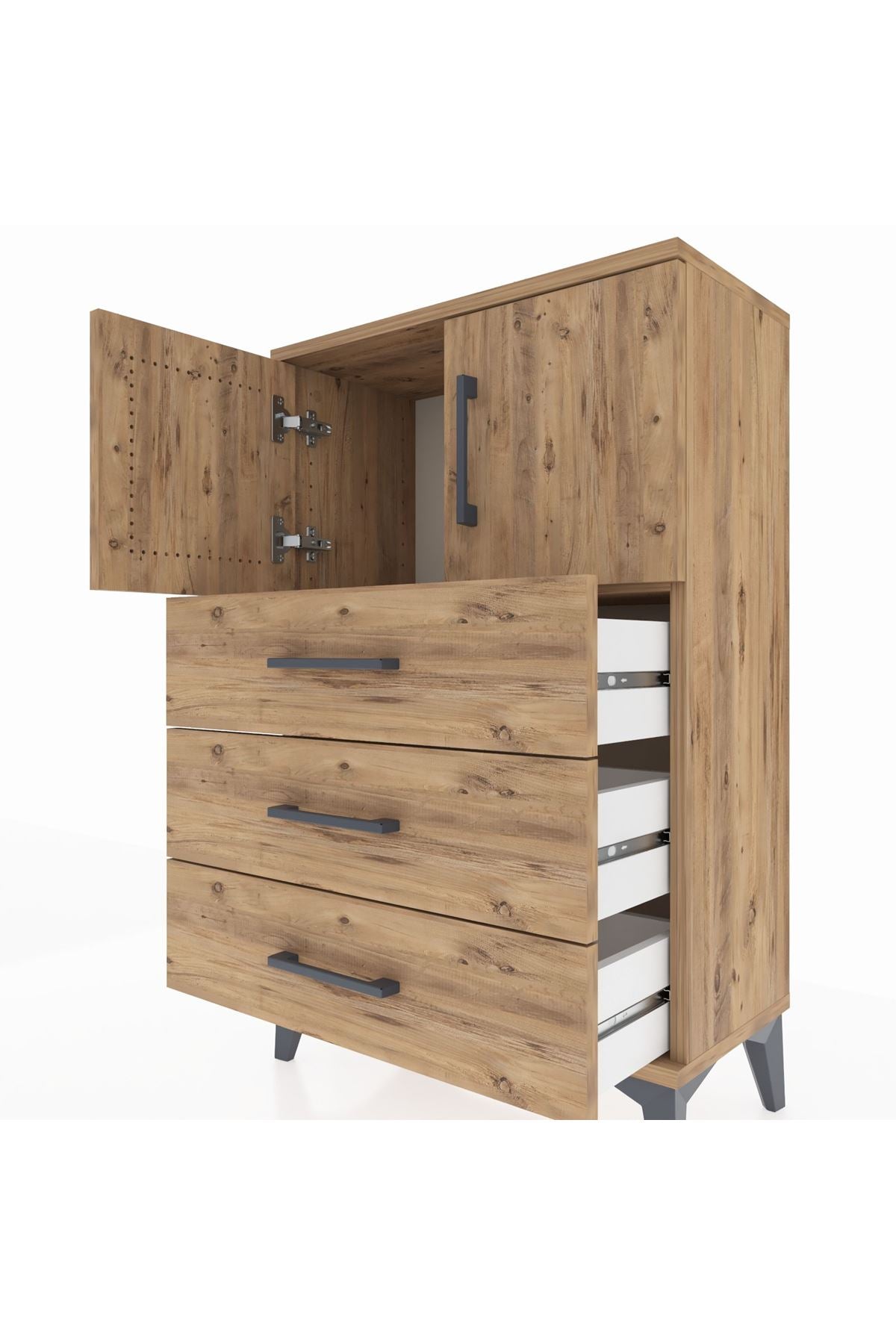 Arges Komodin Tek Raflı 3 Çekmeceli 2 Kapaklı 60x30x96 - S14M026V9A