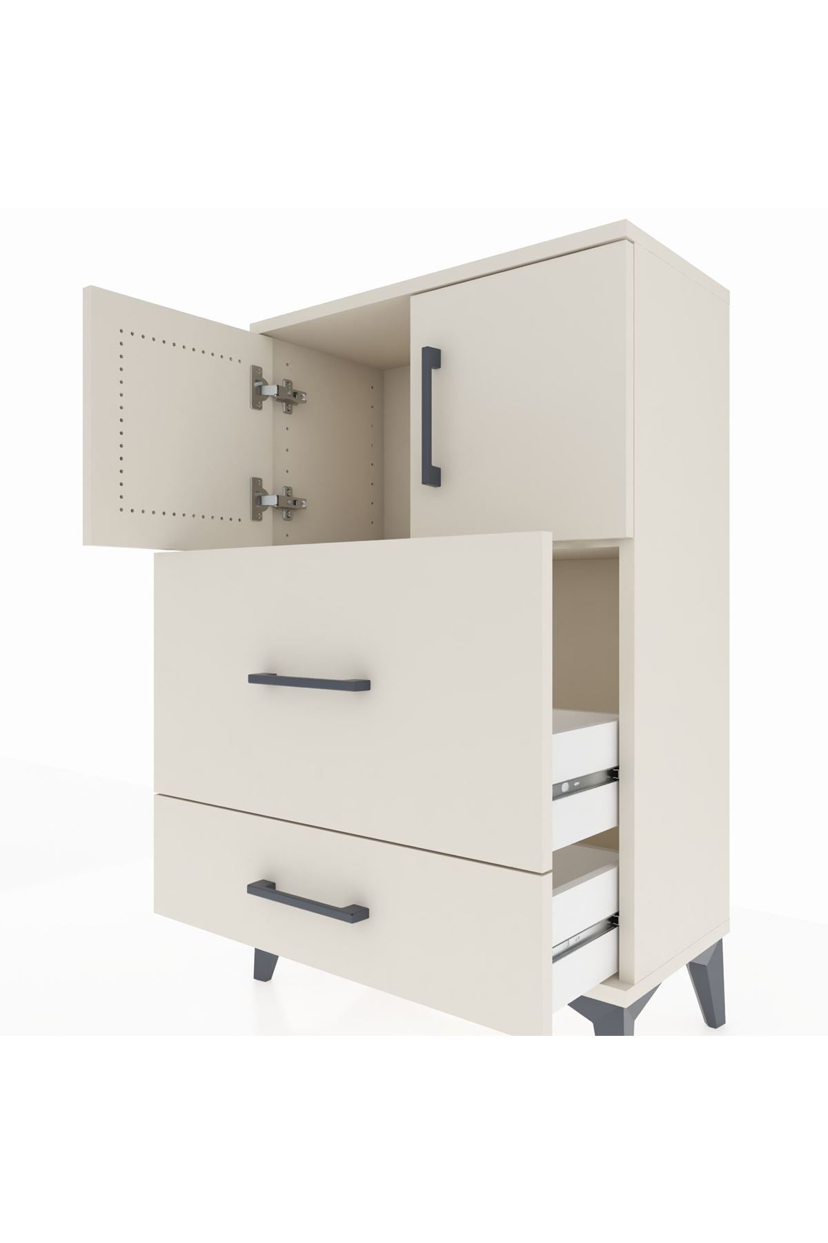 Arges Komodin Tek Raflı 2 Çekmeceli 2 Kapaklı 60x30x96 - S14M027V1A