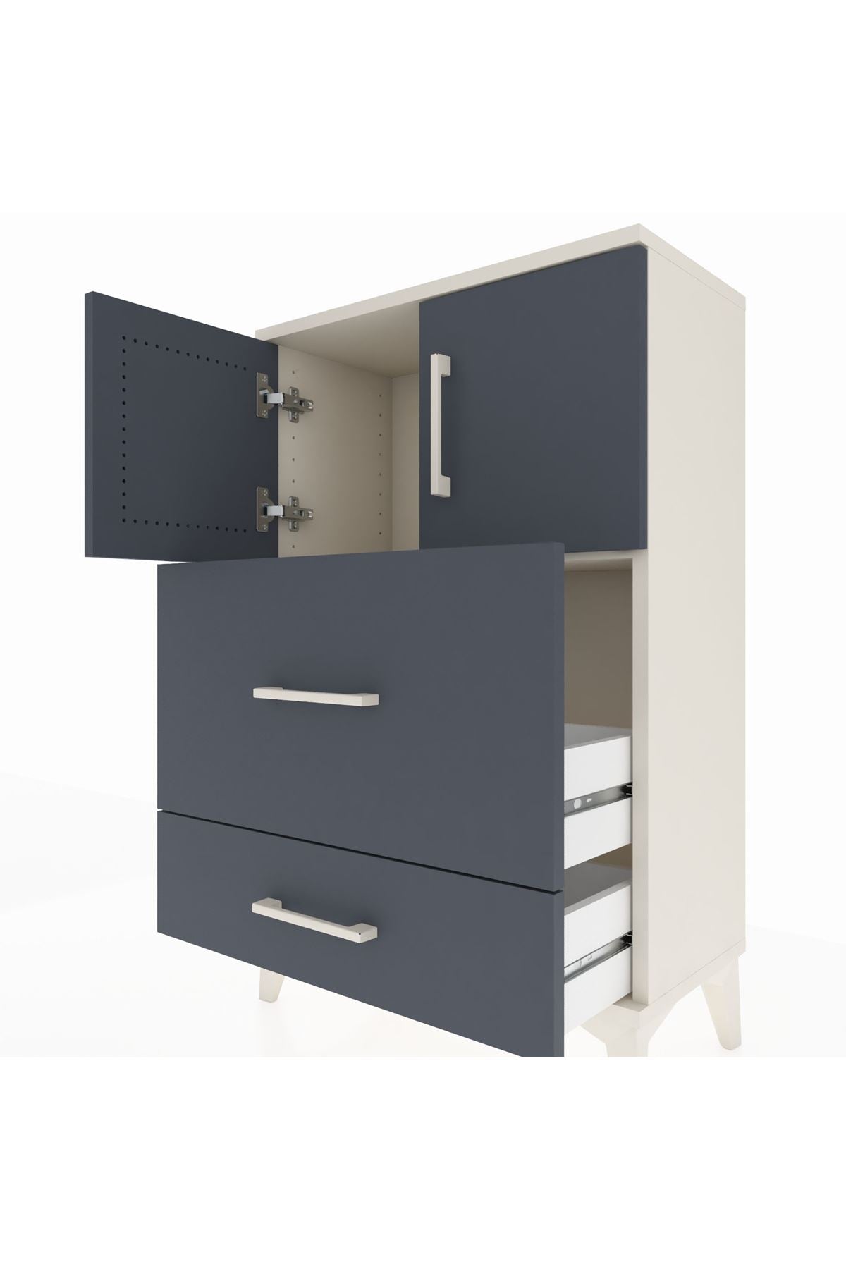 Arges Komodin Tek Raflı 2 Çekmeceli 2 Kapaklı 60x30x96 - S14M027V2A