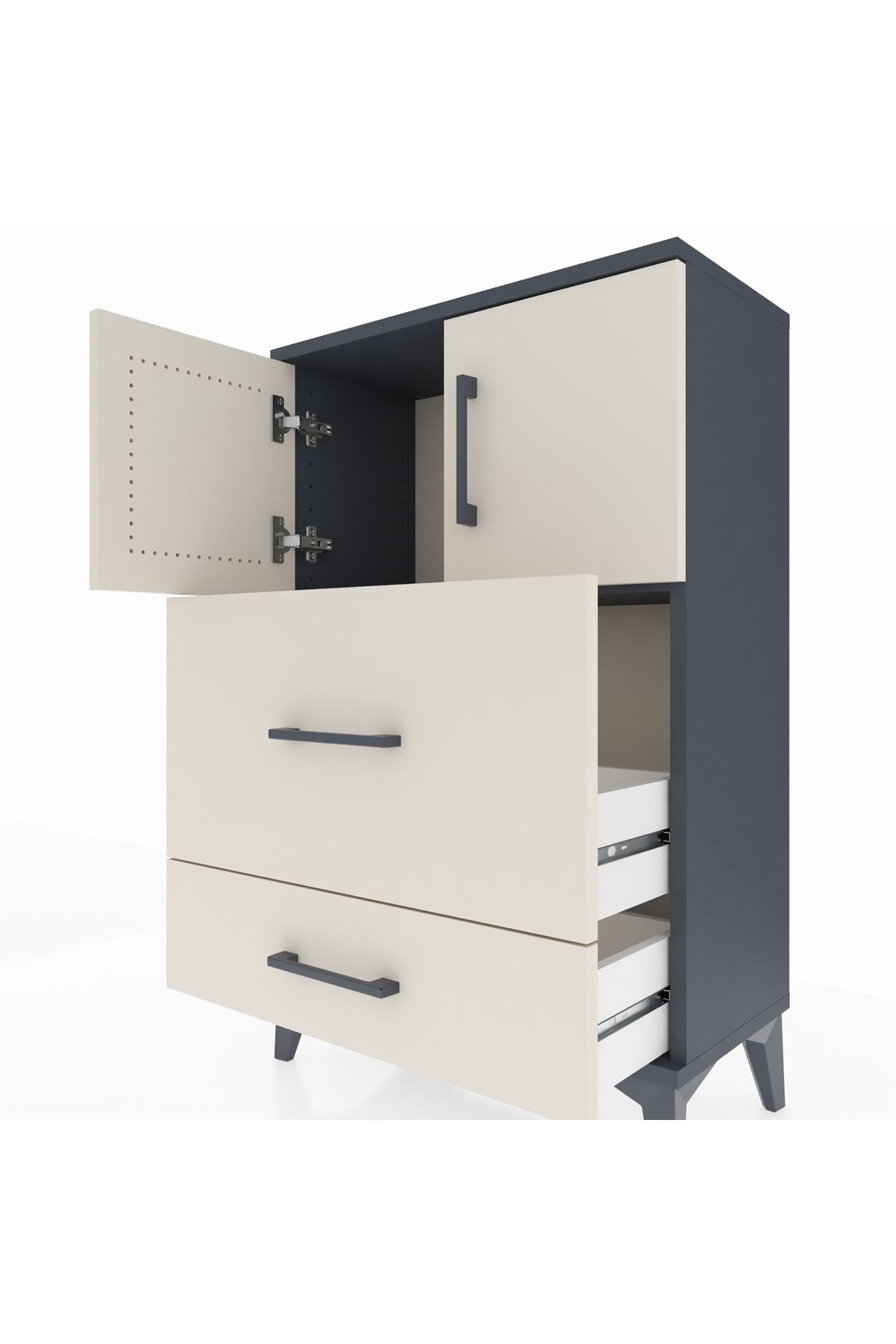 Arges Komodin Tek Raflı 2 Çekmeceli 2 Kapaklı 60x30x96 - S14M027V4A