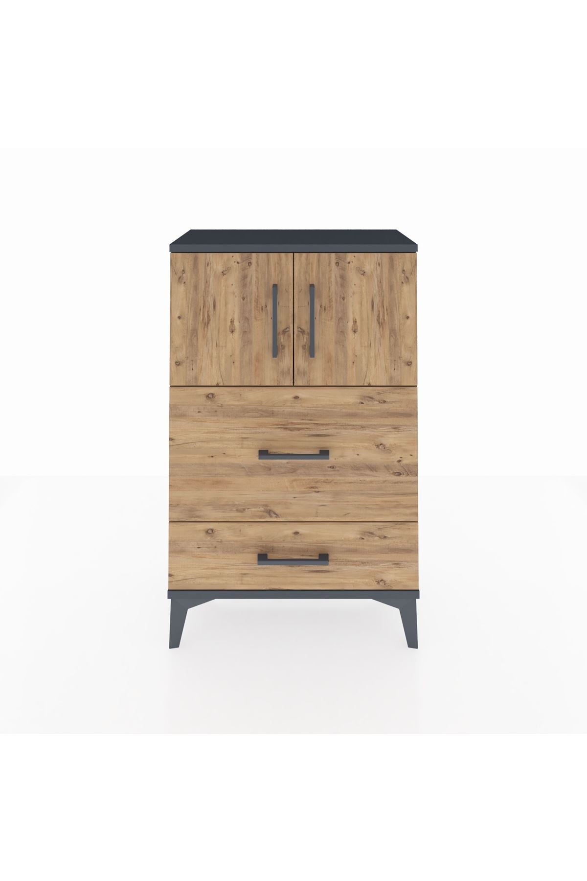 Arges Komodin Tek Raflı 2 Çekmeceli 2 Kapaklı 60x30x96 - S14M027V6A